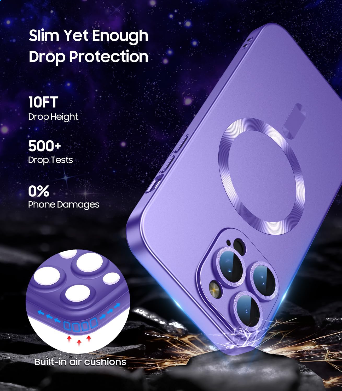 Magnetic for iPhone 14 Pro Max Case [Compatible with MagSafe][Built-in Camera Lens Protector] Slim Soft TPU Bumper Shockproof Metallic Luster Phone Case (Purple)