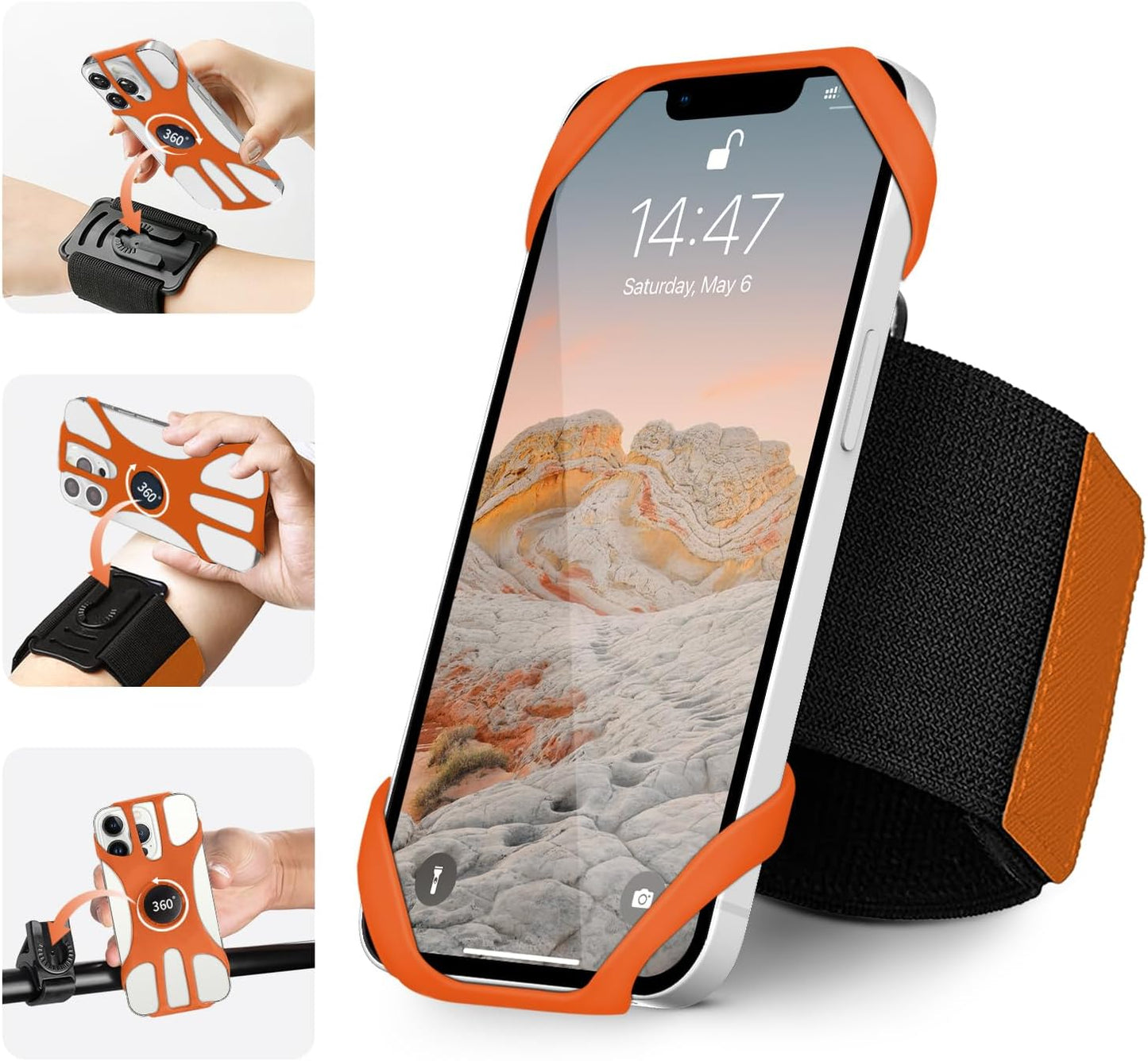 3in1 Phone Holder for Running,Arm Band/Wrist Holder/Bike Mount,Phone Armbands 360° Rotation & Detachable Fit All 4.5-7" Cellphone for iPhone 16/15/Pro/ProMax/14/13/12/mini/Pro Max/XS/XR"
