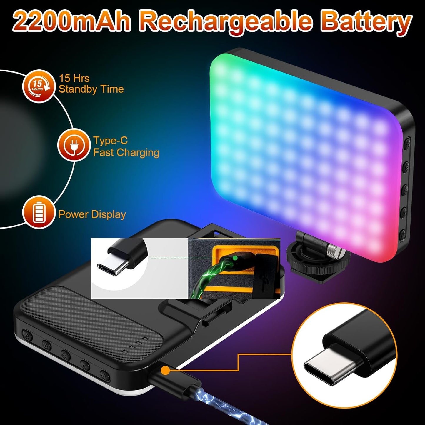 Hagibis RGB Video Light, 360° Full Color Selfie Light LED Camera Light with 3 Cold Shoe Mounts/CRI 97+/20 Scene Modes/2200mAh Rechargeable Portable Phone Light Photography Selfie Lighting