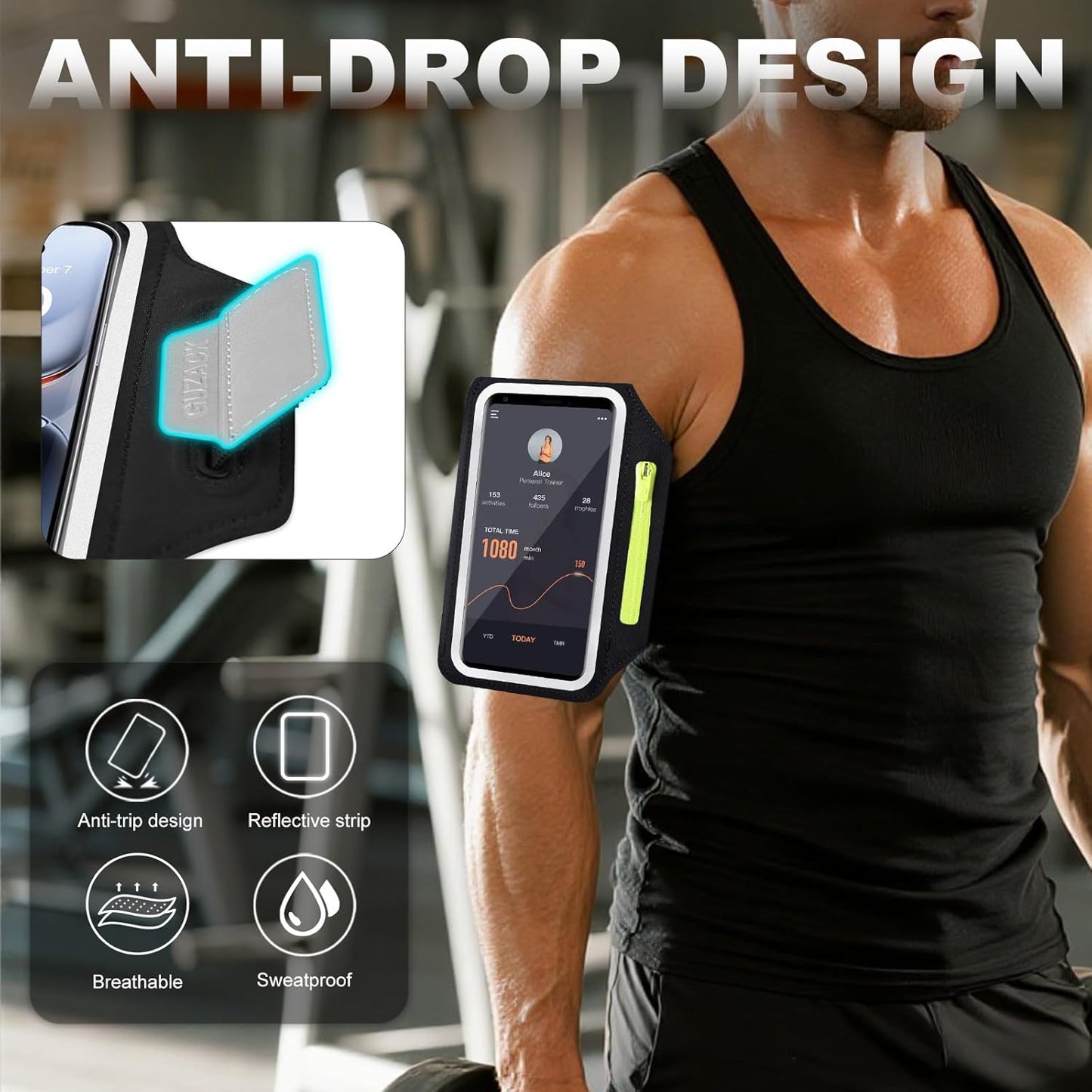 Running Armband with Earphone Pouch & Card Slot, Running Phone Holder for iPhone 16 15 14 Pro Max Plus Galaxy S25 S24 S23 Ultra, Up to 6.8" Phones"