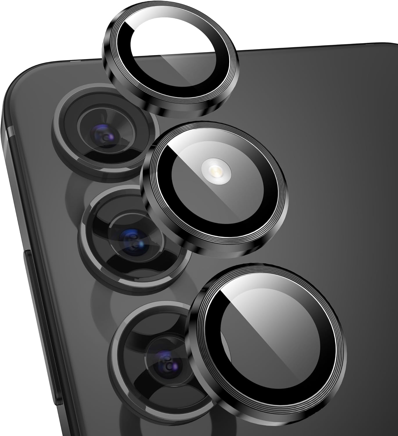 YWXTW Camera Lens Protector for Samsung Galaxy S24 Plus Accessories, 9H Tempered Glass Metal Individual Ring Camera Cover Screen Protector for S24 Plus, Case Friendly, Anti Scratch (Onyx Black)
