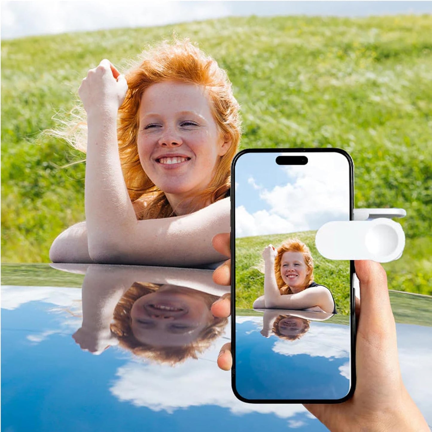 Mirror Effect Lens - Capture Stunning Reflections Instantly, Mirror for Phone to Use Back, Smartphone Camera Mirror Reflection Clip Kit, Reflection Mirror for Outdoor Travel Photography (White)