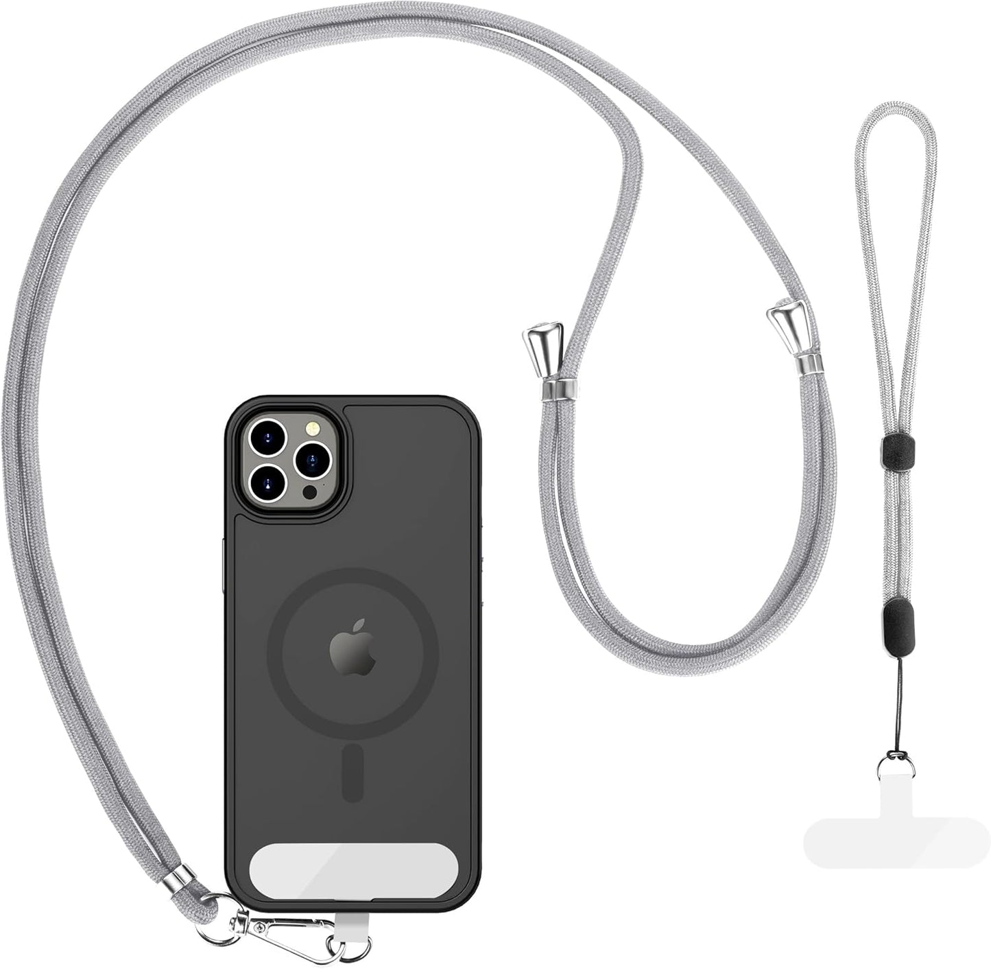 CACOE Phone Lanyard 2 Pcs-1 Pcs Adjustable Neck Strap, 1 Pcs Wrist Strap, 2 Pcs Pads, Universal Crossbody Multifuctional Cell Phone Lanyards Compatible with Most Smartphones(Gray)