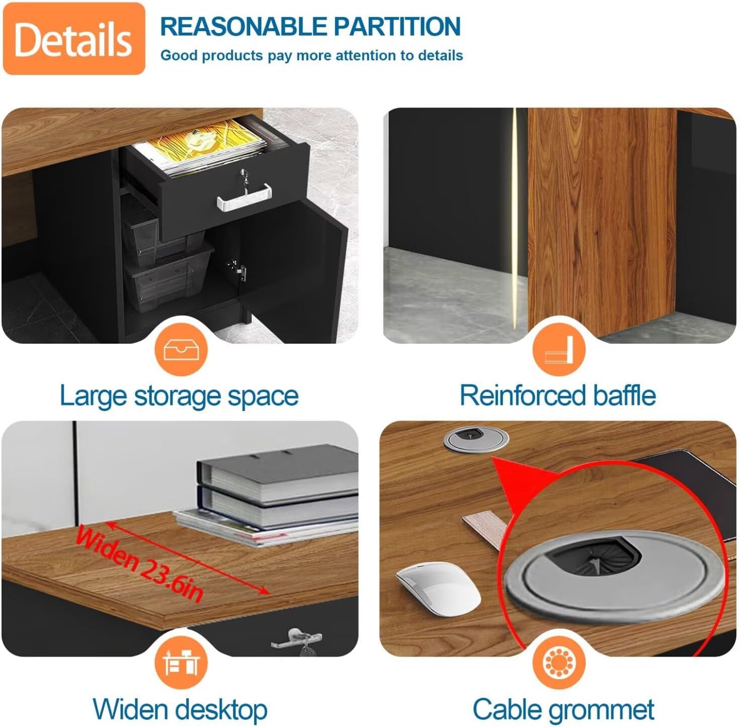 Reception Desk with Counter Modern Checkout Counter with Lockable Drawer Keyboard Tray Receptionist Desk for Office Salon Reception Table T Left 71inch/180cm
