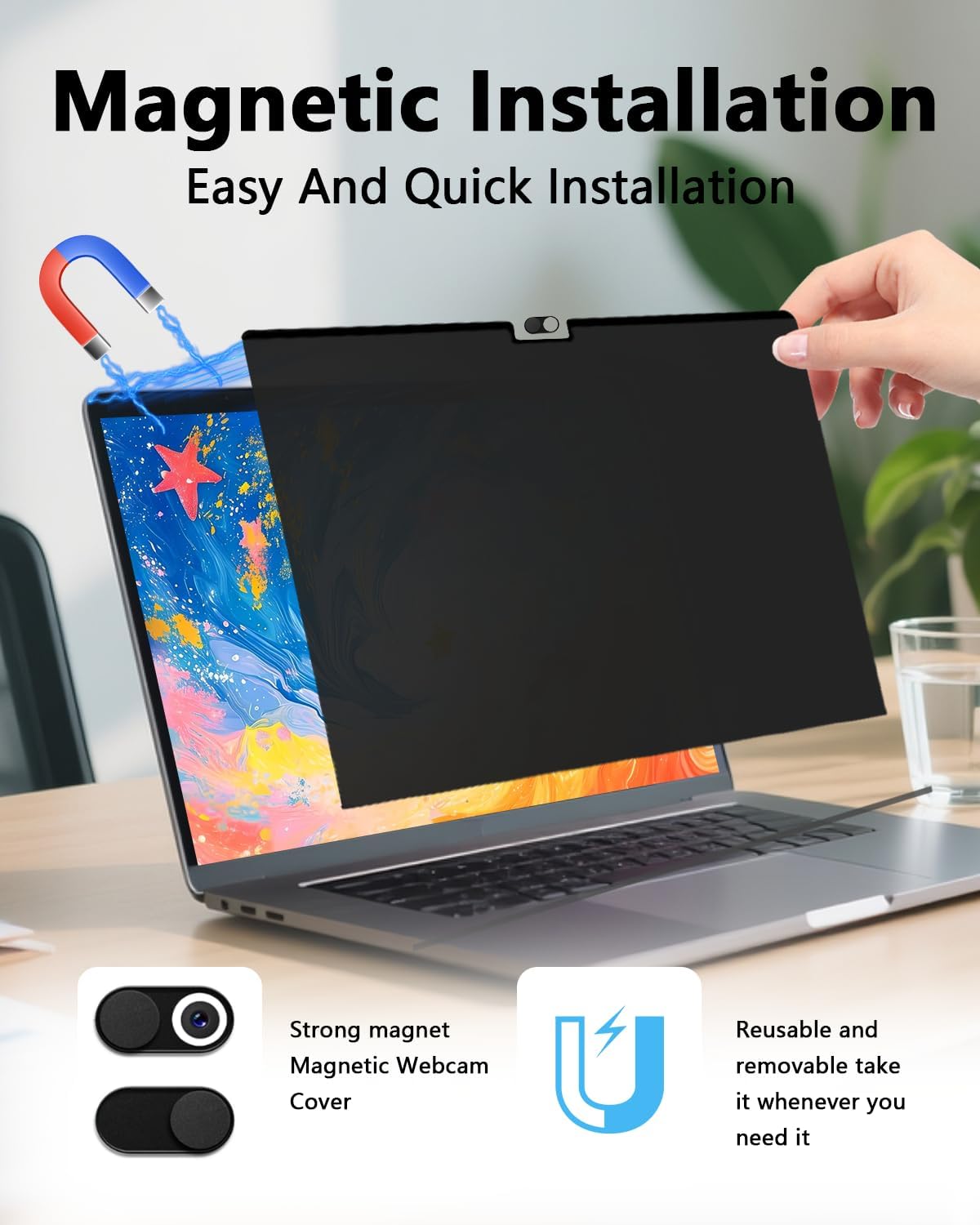 Magnetic Privacy Screen Protector for MacBook Pro 14 Inch 2021-2024 (M1/M2/M3/M4), Removable Anti Spy Glare Blue Light Shield, 14.2" Mac Laptop Privacy Filter"