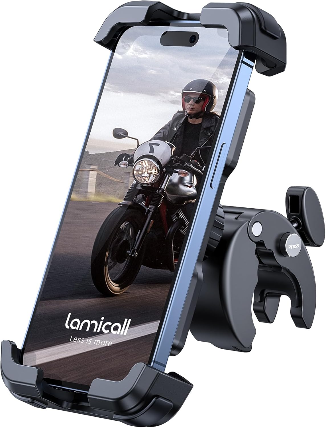 Lamicall Motorcycle Phone Mount, Bike Phone Holder - [Metal Lock] Upgrade Quick Install Handlebar Clip for Bicycle Scooter, Cell Phone Clamp for iPhone 16 15 14 Pro Max, Galaxy, 4.7-6.8" Phones"
