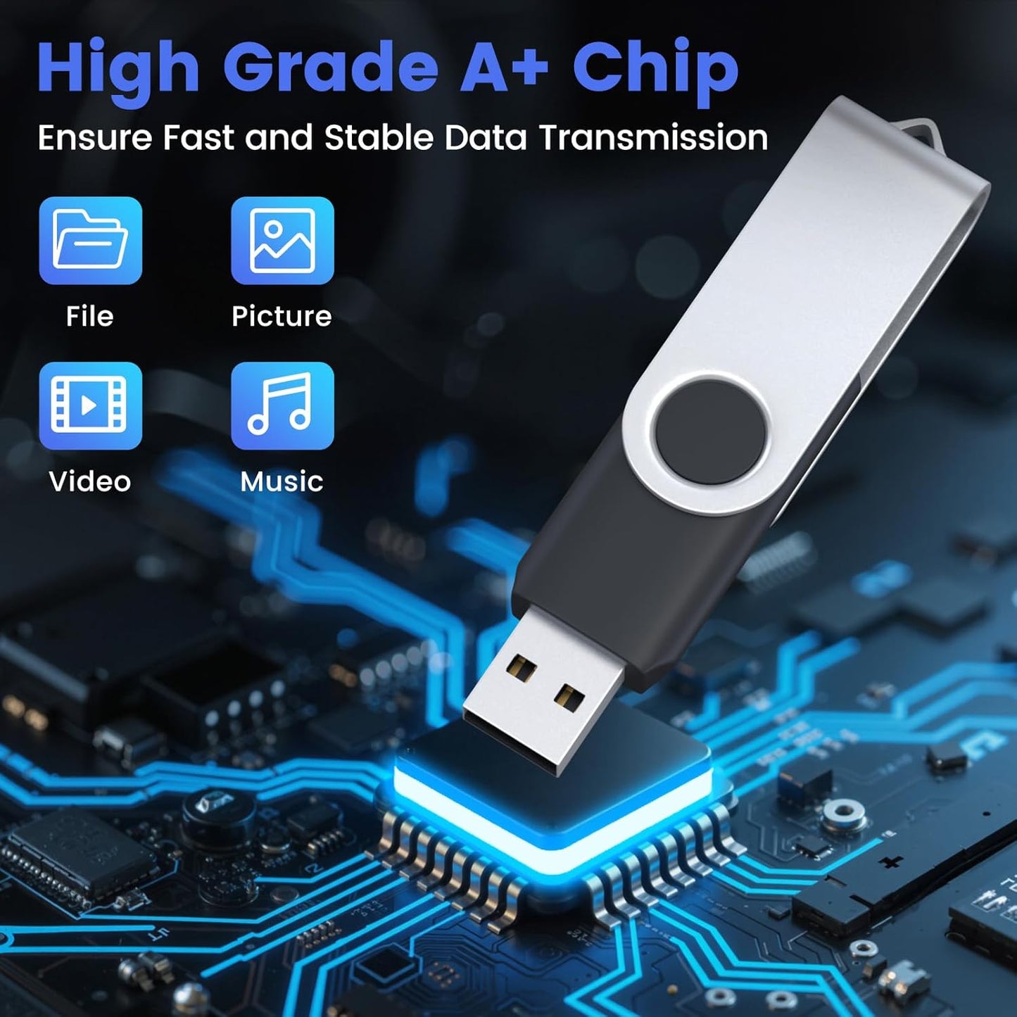 ABLAZE 64GB Flash Drive 10 Pack, USB 2.0 Memory Stick with Lanyards Swivel Thumb Drives Bulk 64GB Pendrive U Disk for Data Storage (Mixcolors)