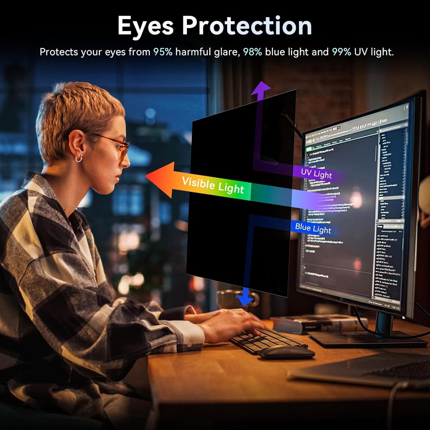 [2 Pack] Computer Privacy Screen 28 Inch for 16:9 Widescreen Monitor, Removable Eye Protection Anti Glare Blue Light Filter, Anti Scratch Computer Monitor Privacy Shield 28 In
