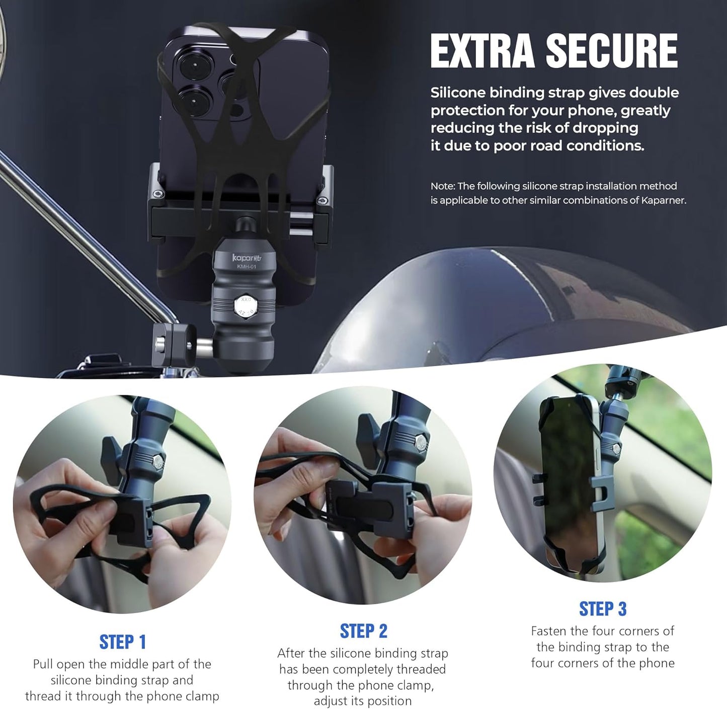 Anti-Theft Motorcycle Phone Mount, Aluminum Dual Socket Arm and U-Bolt Base for Bicycles/ATVs/Snowmobiles, Installed on 0.4-0.6" Mirror Bars (KPS-03)"