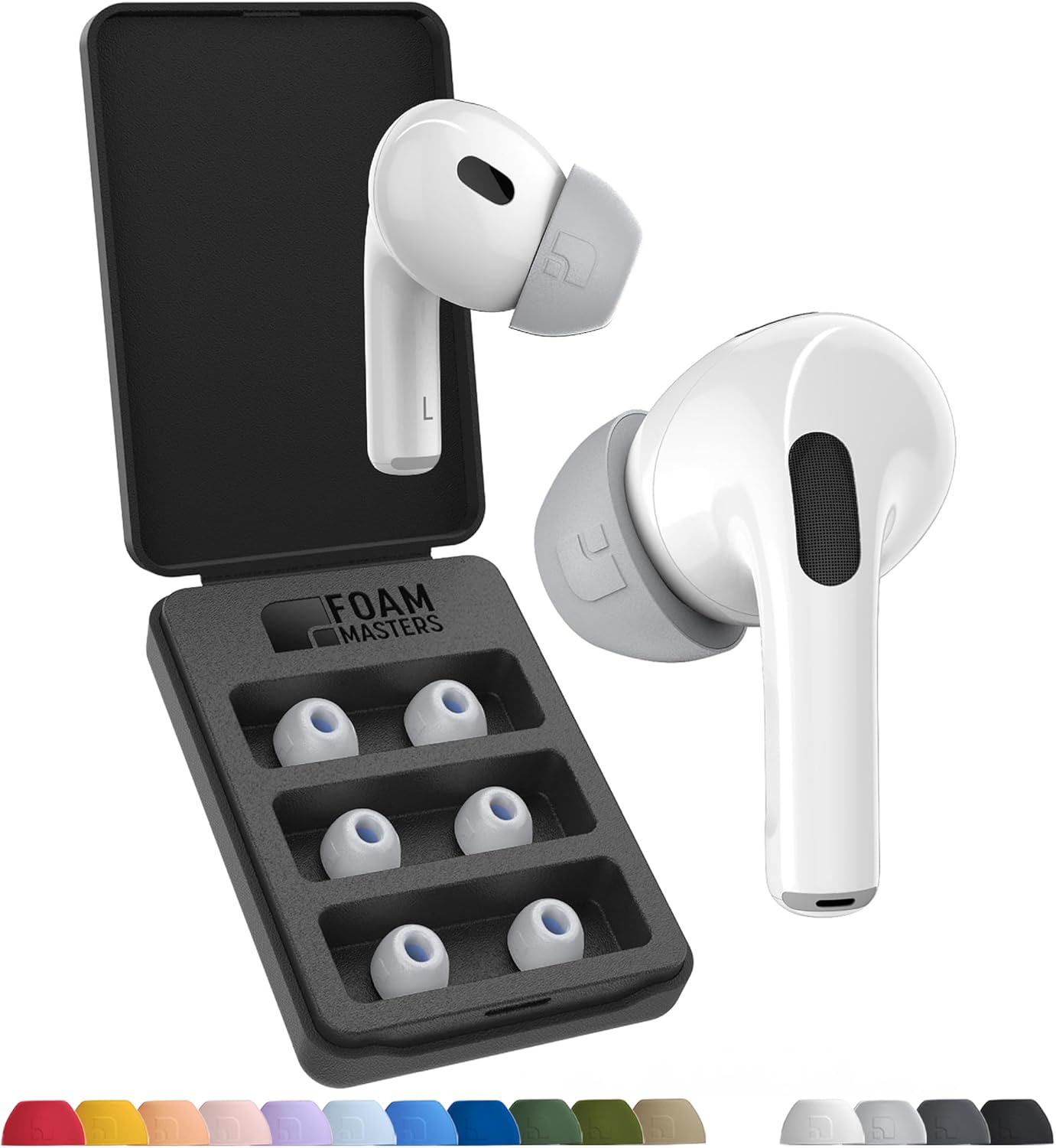 Foam Masters Ultra-Premium Memory Foam Ear Tips for AirPods Pro 1st & 2nd Gen | 3 Pairs | Black Magic Ver 6.0 | Secure | Comfort | Better Noise Cancel | Replacement Buds – Gray, Assorted S/M/L