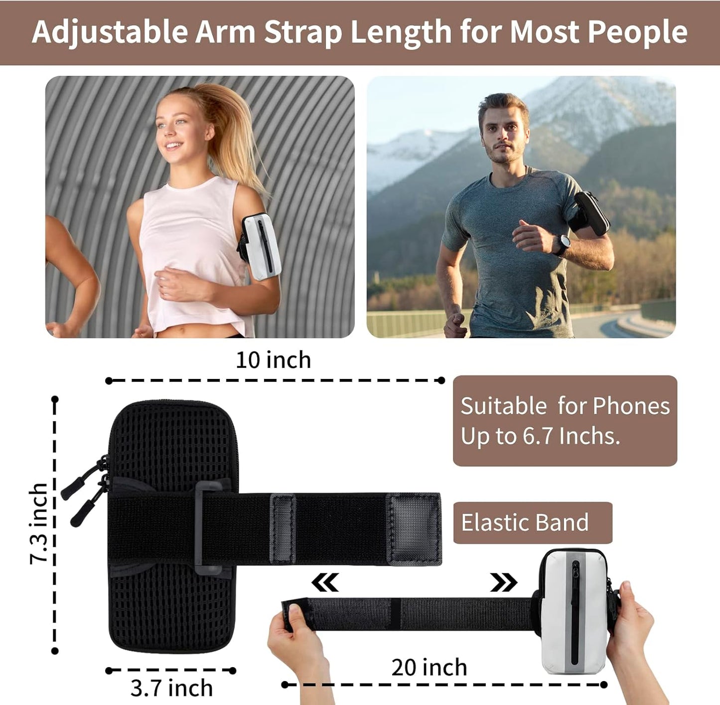 Running Phone Holder Armband, iPhone Arm Bands for Exercise, Running Arm Bands for Cell Phone, Phone Purse Cell Phone Holder for Walking (White)