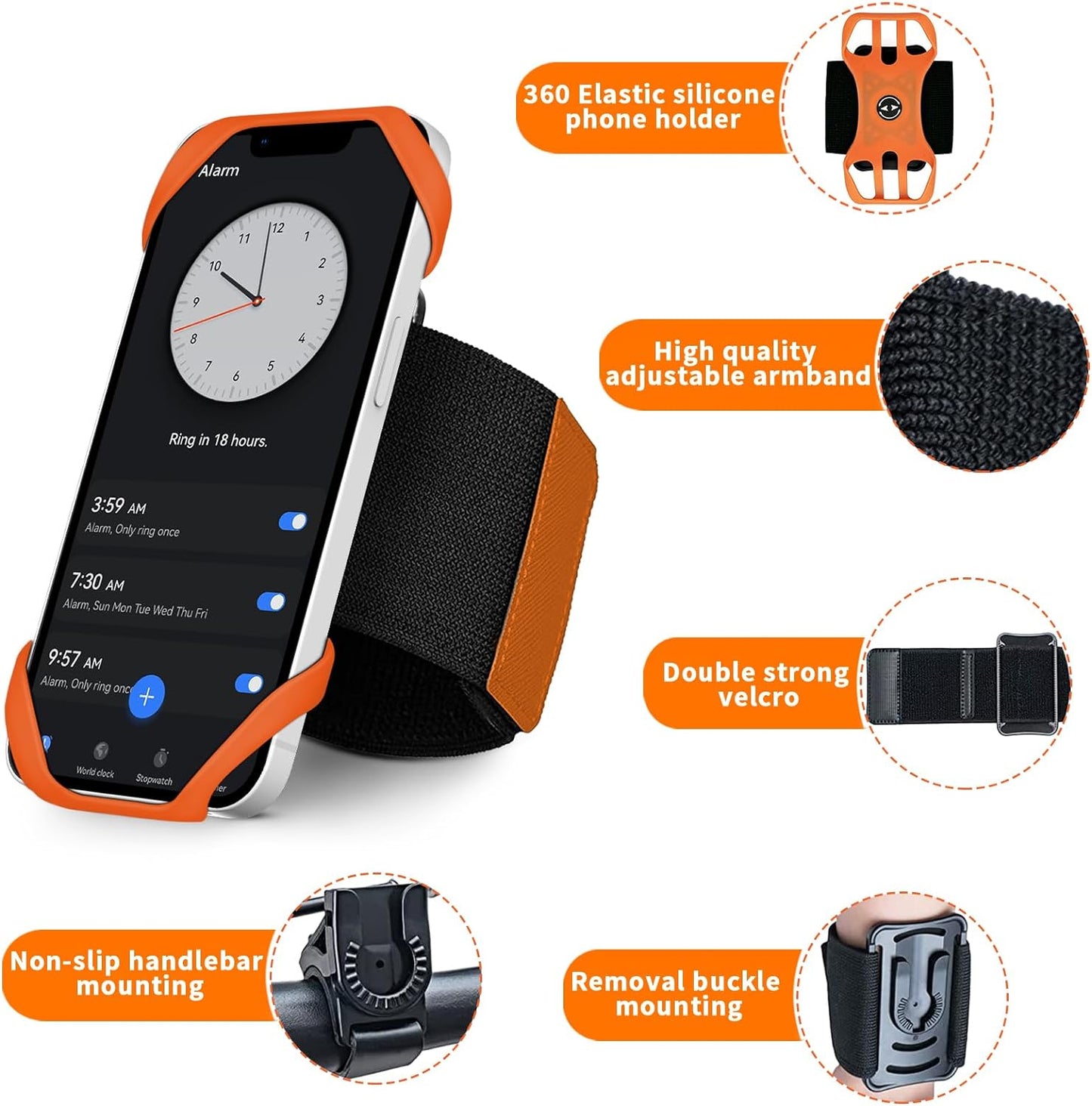 3in1 Phone Holder for Running,Arm Band/Wrist Holder/Bike Mount,Phone Armbands 360° Rotation & Detachable Fit All 4.5-7" Cellphone for iPhone 16/15/Pro/ProMax/14/13/12/mini/Pro Max/XS/XR"