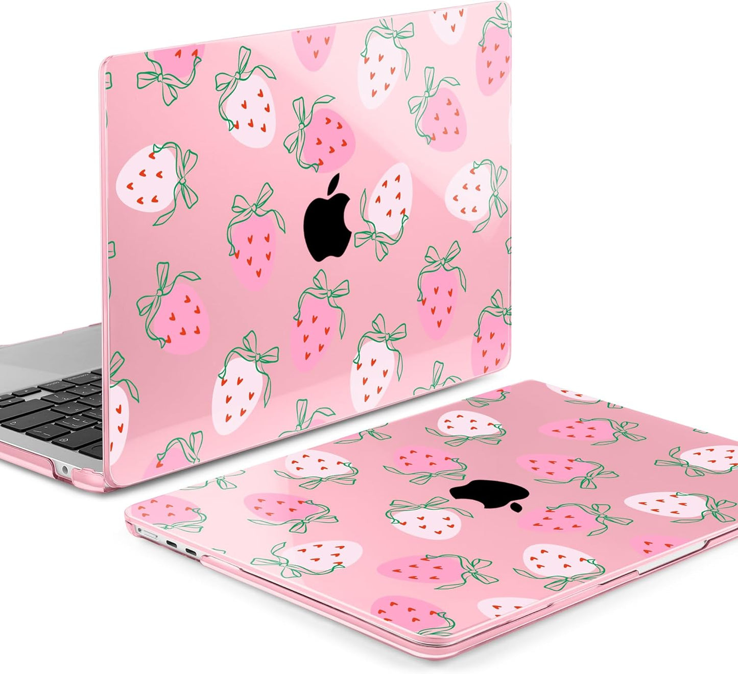 MEEgoodo for M4/M3/M2 MacBook Air 15.3 inch Case 2025 2024 2023, Case Fit Model (A3241/A3114/A2941) for MacBook Air 15 inch, Laptop Hard Shell with Keyboard Cover, Strawberry & Bow