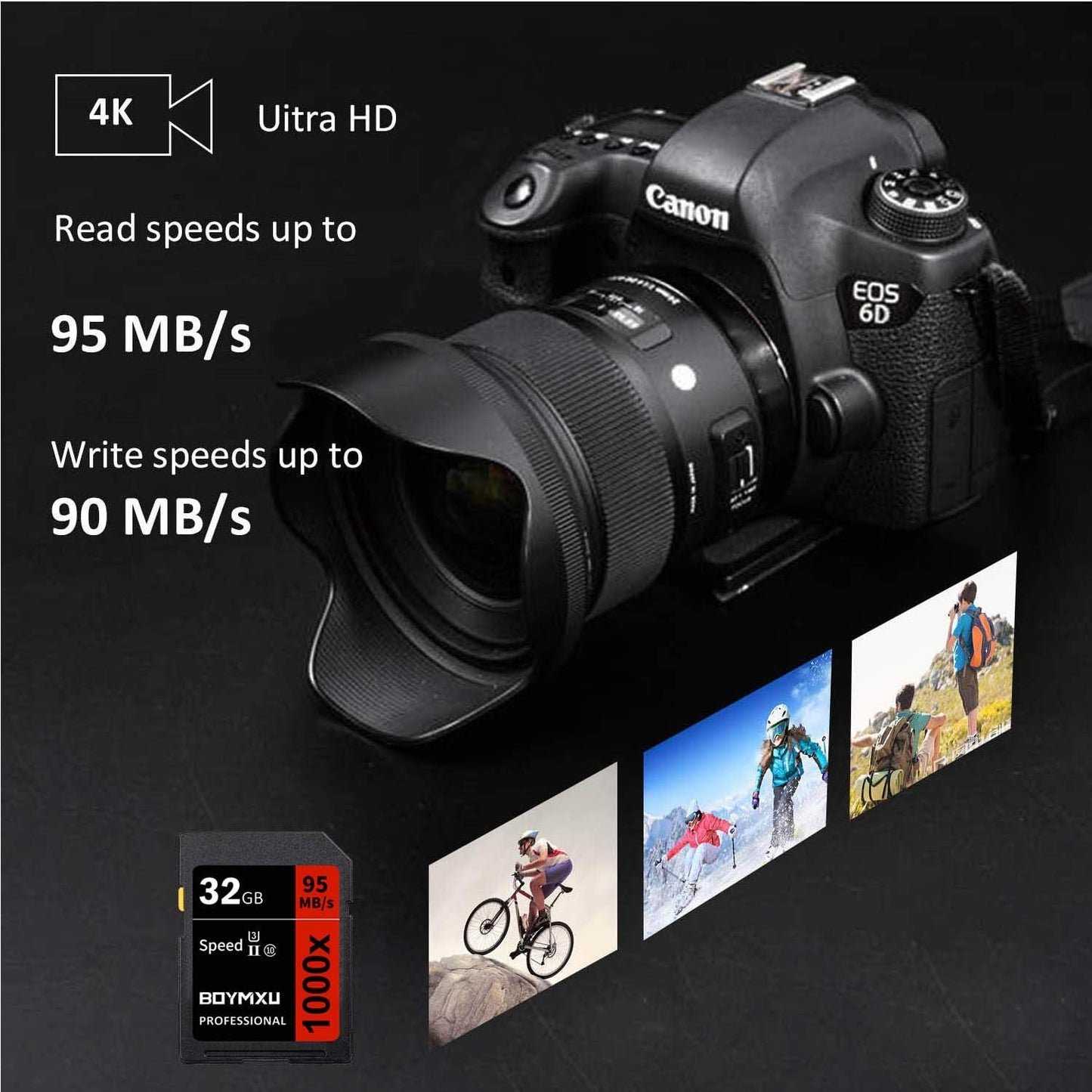 Professional 32GB Class 10 U3 Memory Card - Up to 95MB/s for Cameras & Camcorders - Red/Black