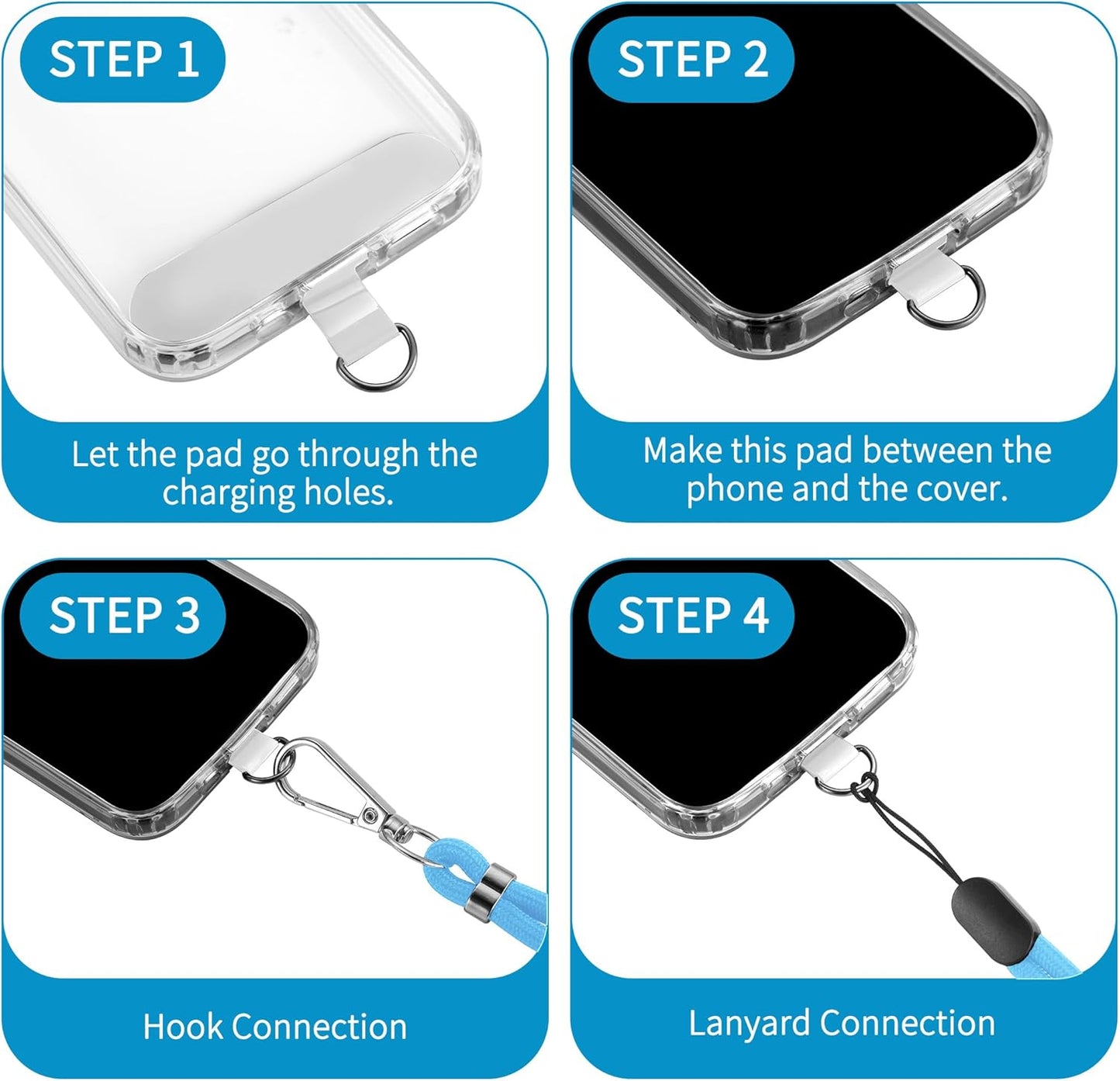 CACOE Phone Lanyard 2 Pcs-1 Pcs Adjustable Neck Strap, 1 Pcs Wrist Strap, 2 Pads, Universal Crossbody Multifuctional Cell Phone Lanyards Compatible with Most Smartphones(Light Blue)
