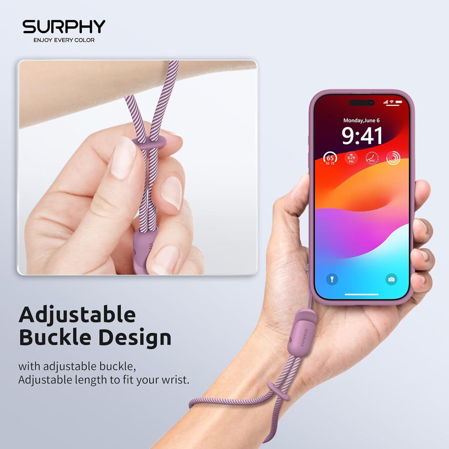 SURPHY 2 Pack Phone Lanyard for Cellphone Case, Phone Wrist Strap for Case, Cellphone Strap with 2-Color Braided, Charm Wrist Lanyard for Women and Men, Lilac Purple & Gray
