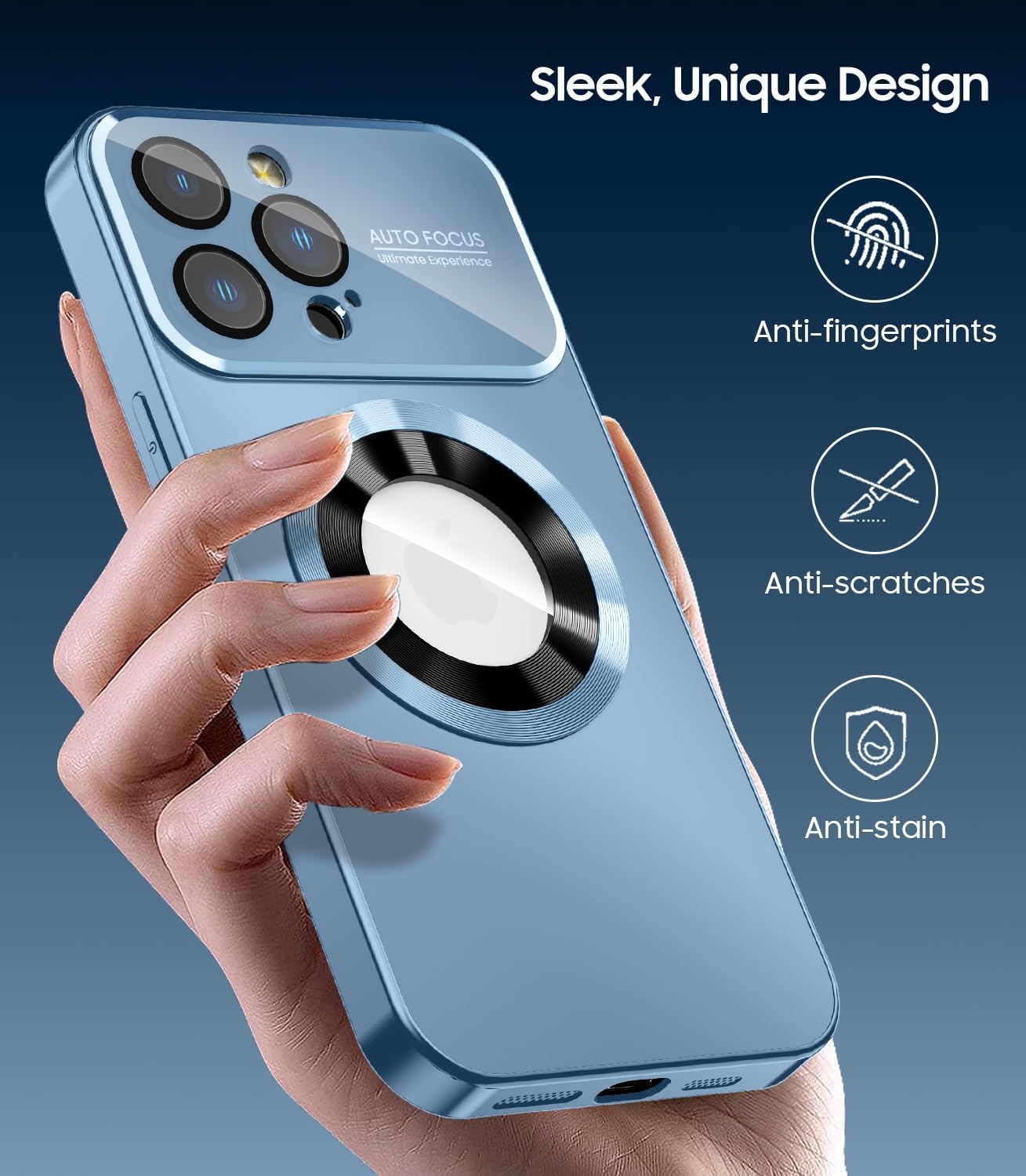 Magnetic for iPhone 14 Pro Max Case, Compatible with MagSafe, Built-in Camera Lens Protector, Logo View, Military Grade Drop Proof Phone Case Cover, Sierra Blue