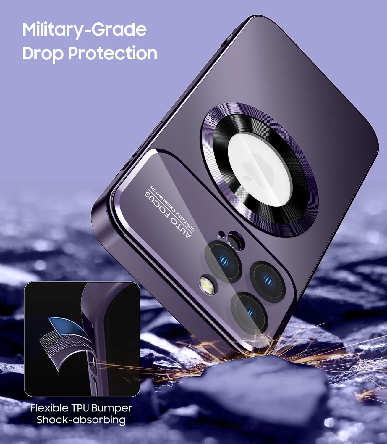 Magnetic for iPhone 12 Pro Case, Compatible with MagSafe, Built-in Camera Lens Protector, Logo View, Military Grade Drop Proof Phone Case Cover, Purple