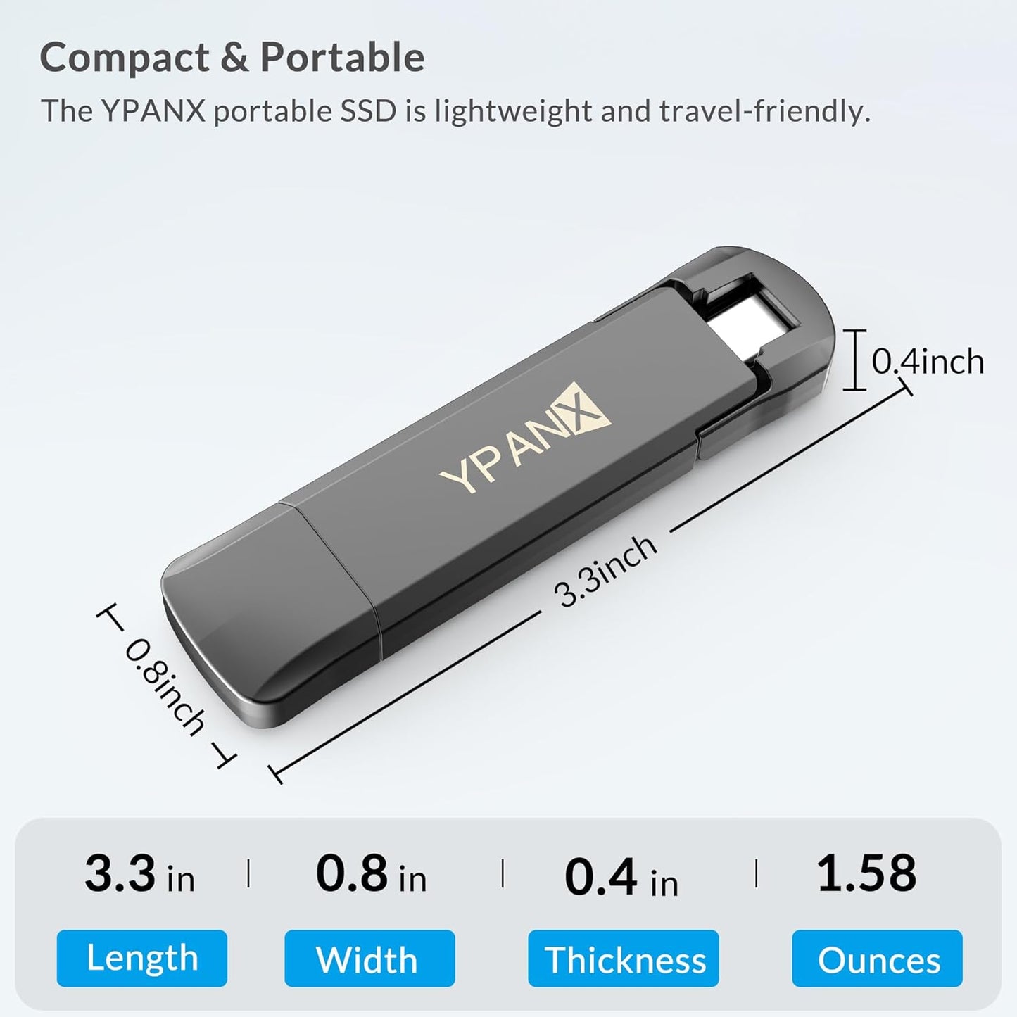 YPANX 1 TB Pro Portable SSD, 1000MB/s Speed, USB 3.2 Gen 2 + Type C Dual-Port, Lightweight External SSD for iPhone 15/16/Pro, Android, Windows, Mac, Tablets