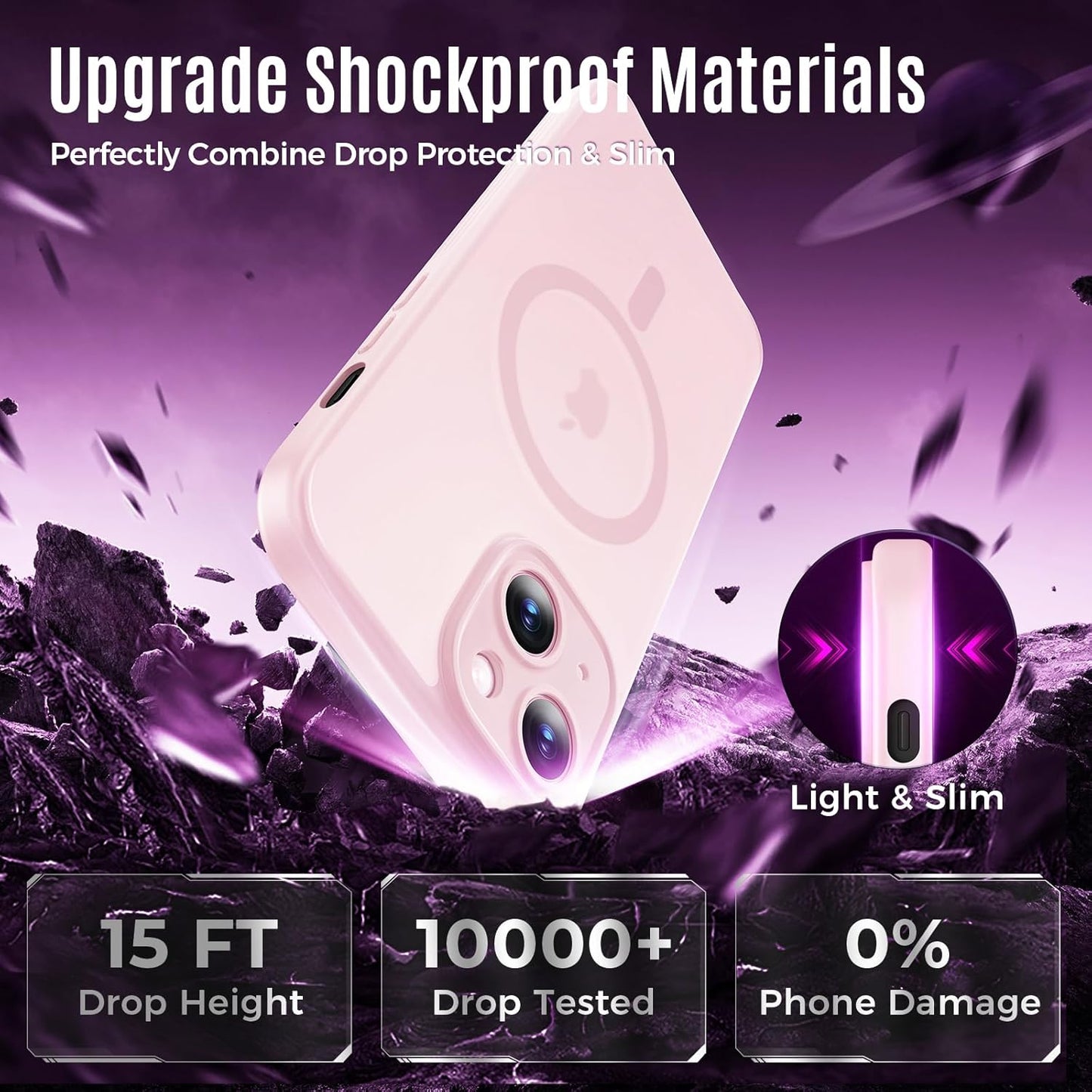 Designed for iPhone 14 Case, Compatible with MagSafe, with Privacy Screen Protectors X2, [Camera Protection] [15FT Military Drop Protection] Shockproof Phone Case, 6.1", Pink