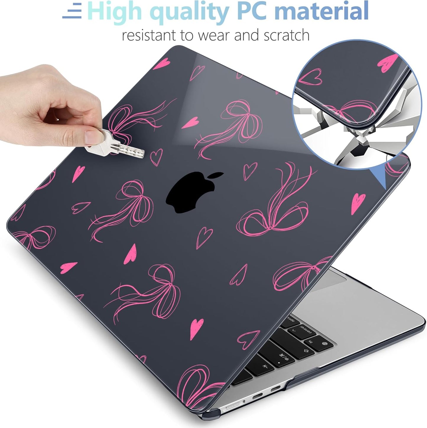 MEEgoodo Case for MacBook Air M4/M3/M2 13.6 inch 2025 2024 2022, Fit Model A3240 A3113 A2681, Compatible with MacBook Air 13 inch, Laptop Hard Shell Case with Keyboard Cover, Ribbons Bow
