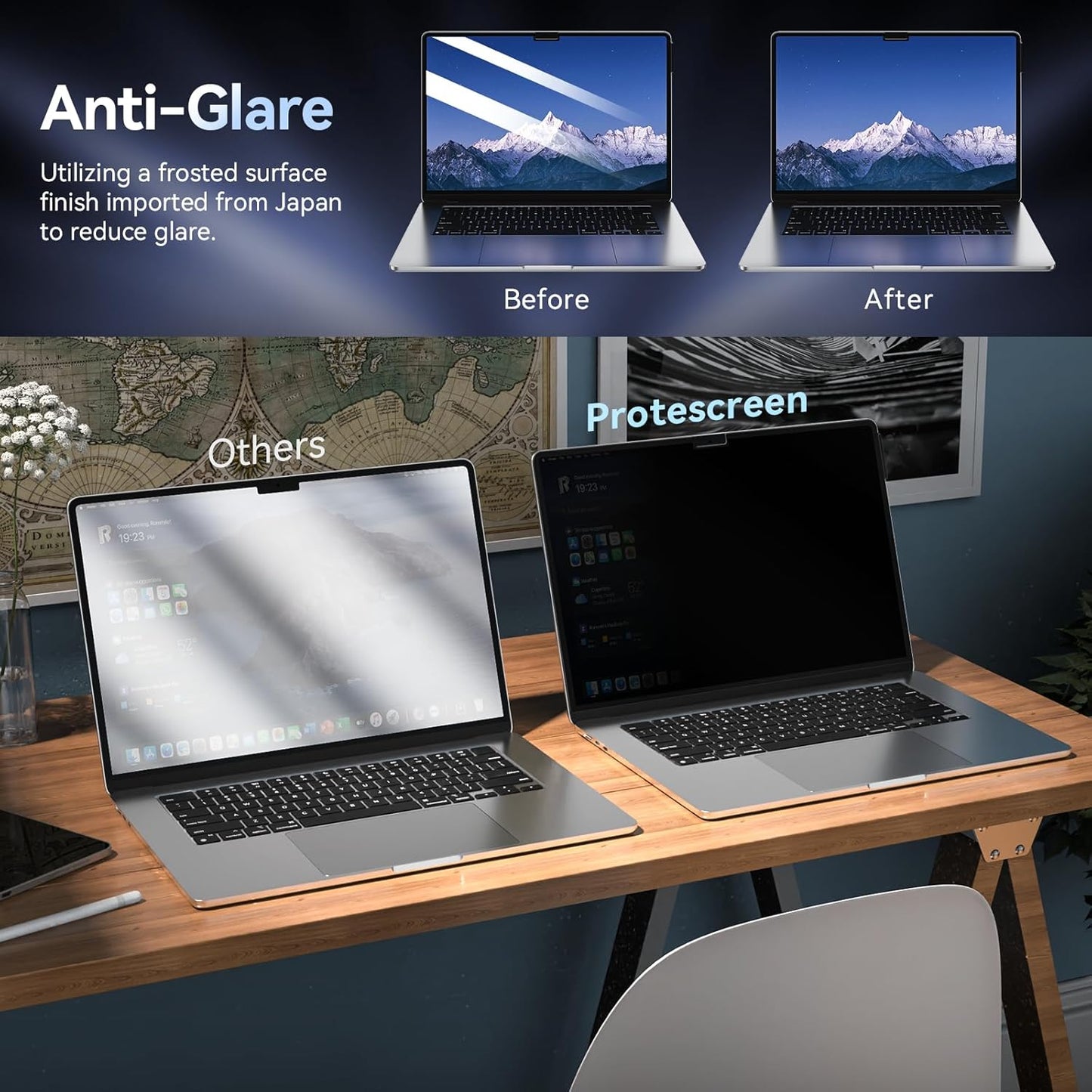 Privacy Screen Protector Compatible with MacBook Air M2 13.6 Inch (2022 Release), Easy On/Off Removable Anti Spy Blue Light Glare Shield Film Laptop Privacy Filter for Apple Mac Air 13" M2 (A2681)"