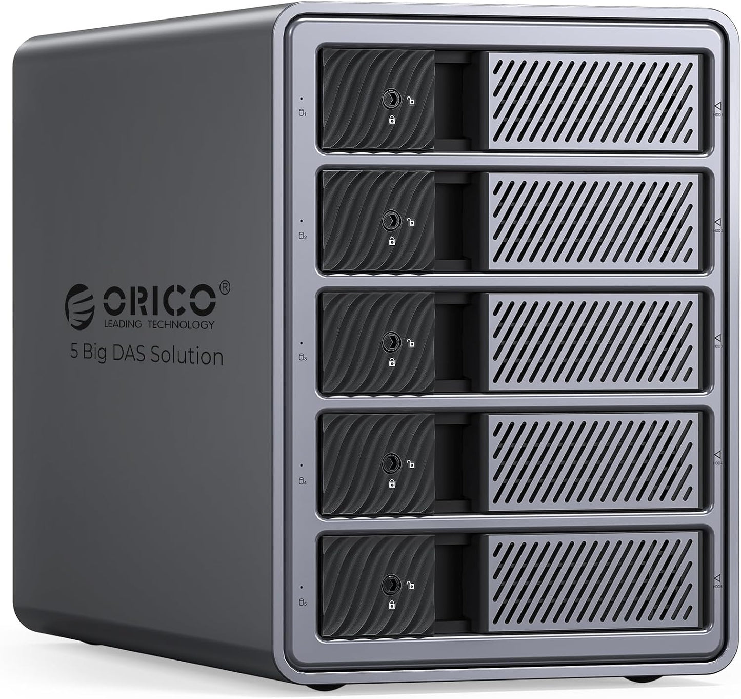 ORICO 5 Bay DAS Hard Drive Enclosure USB 3.0 for SATA 3.5 inch SSDs HDDs Bracket-Free External Hard Drive Bay Max up to 110TB ( Alluminum Alloy) -9858U3