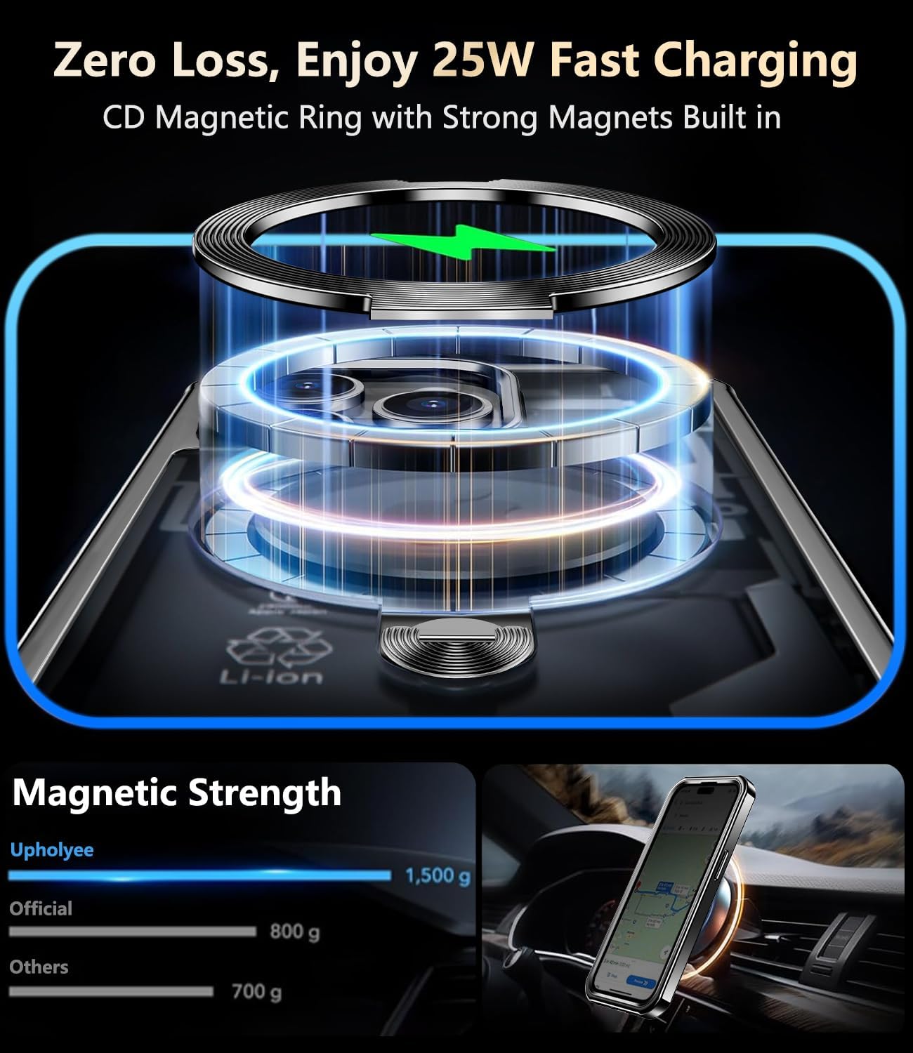 [360° Rotatable CD Stand & Built-in Privacy Screen Magnetic Case for iPhone 15 Pro Max[Compatible with MagSafe&Full Signal] Mil-Grade Shockproof Full Body Anti-Spy Cover for 15 Pro Max-Black