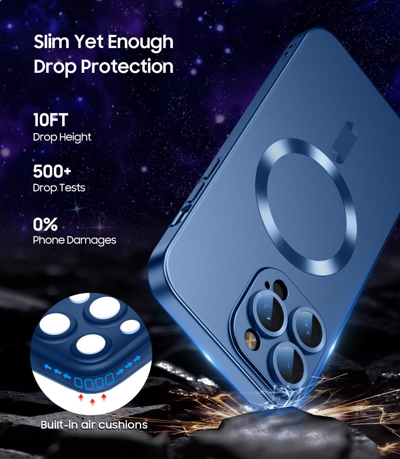 Magnetic for iPhone 16 Pro Case [Compatible with MagSafe][Built-in Camera Lens Protector] Slim Soft Silicone Bumper Shockproof Metallic Luster Phone Case (Blue)