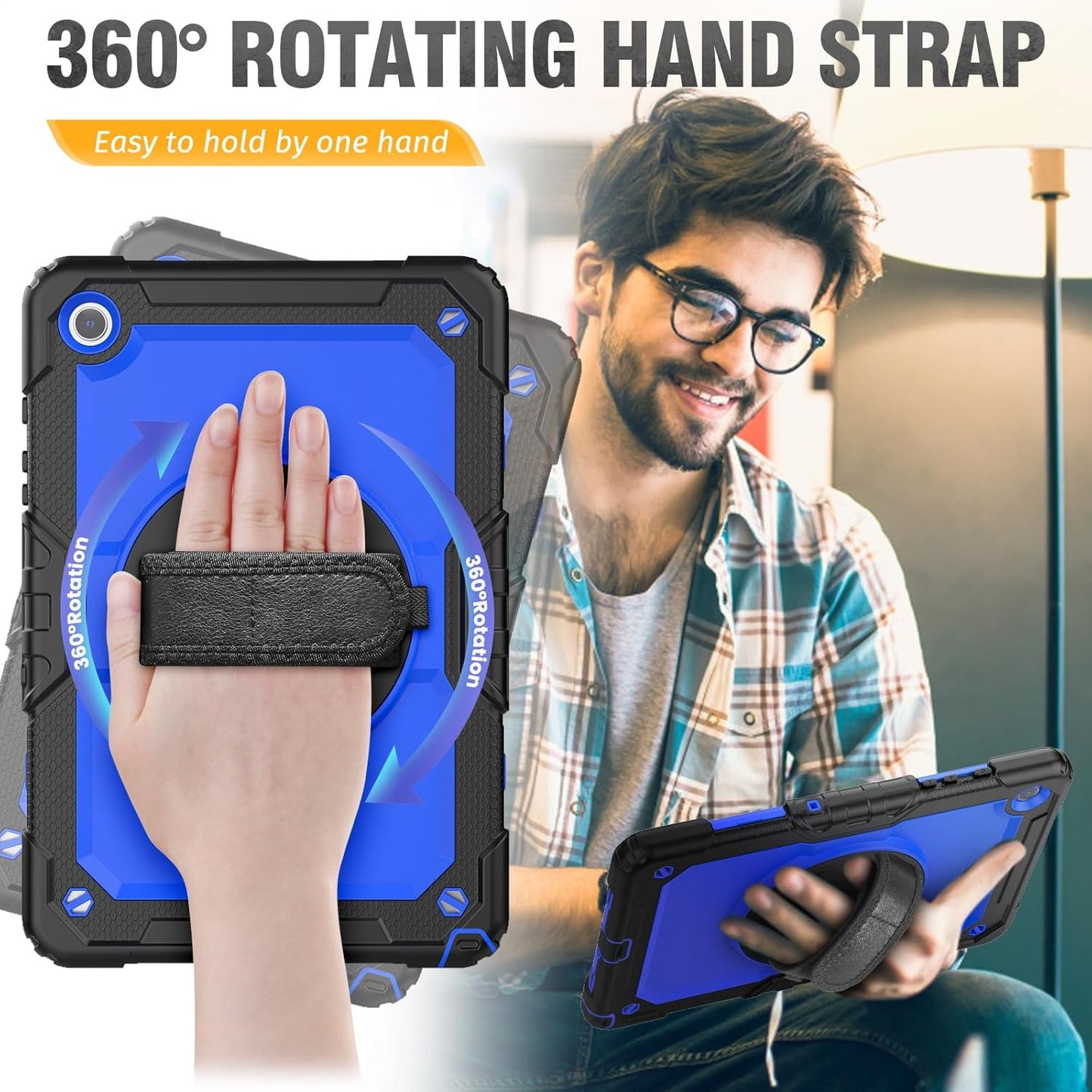 HXCASEAC Case for Samsung Galaxy Tab A8 10.5 inch, Protective with Screen Protector/Hand Strap/Pen Holder, Sturdy Shockproof A8 Tablet Case 2022 SM-X200/X205/X20 - Blue