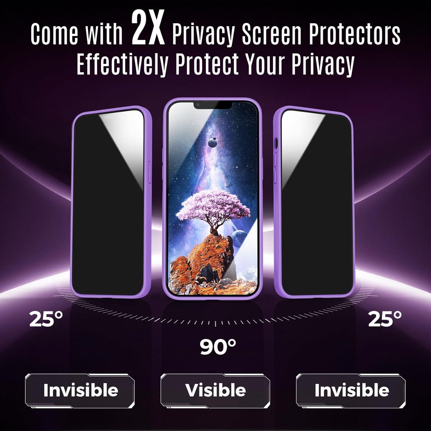 Designed for iPhone 12 Pro Case, Compatible with MagSafe, with Privacy Screen Protectors X2, [Camera Protection] [15FT Military Drop Protection] Shockproof Phone Case, 6.1", Light Purple