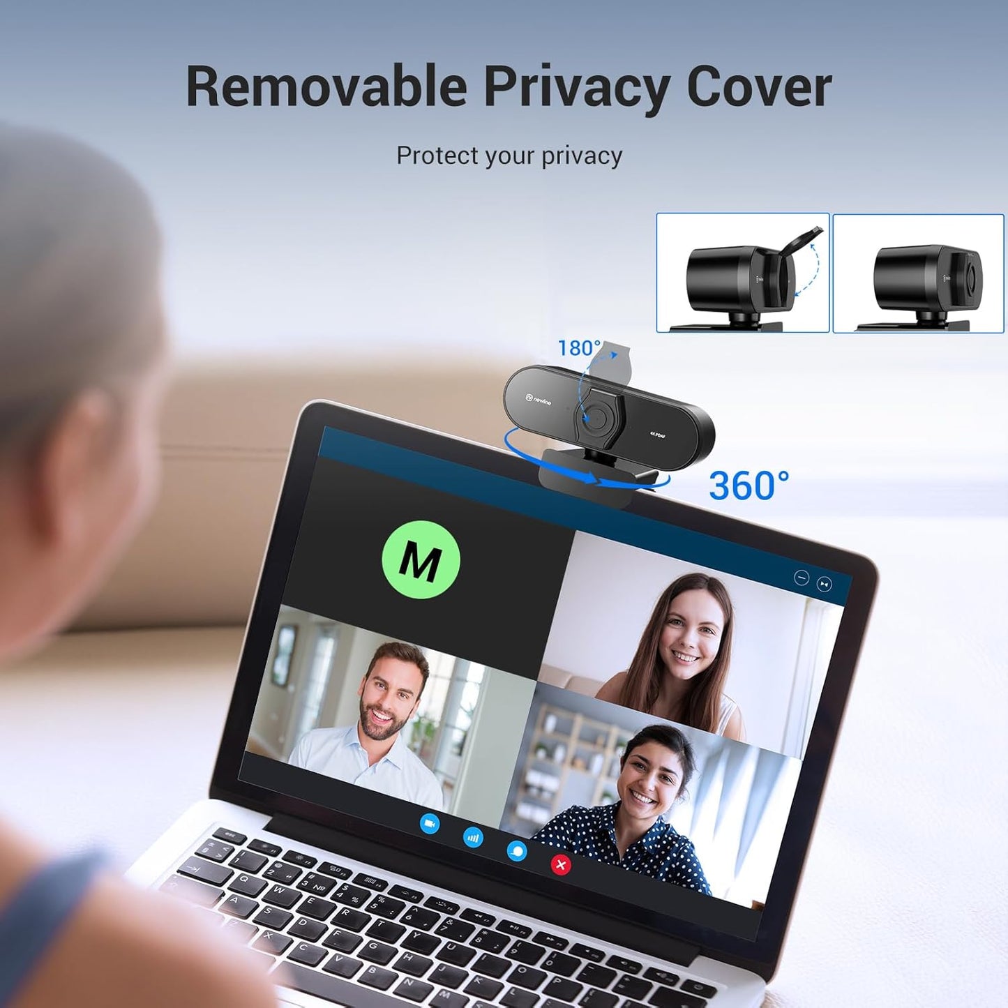 N newline 4K Webcam for PC with Tripod, PDAF Autofocus, 1080P@60FPS, 79° FOV, Low Distortion, 2 Noise Reduction Mics, Privacy Cover, Plug&Play, PC Camera for Skype, Teams, Zoom, NewEye 62 Kit