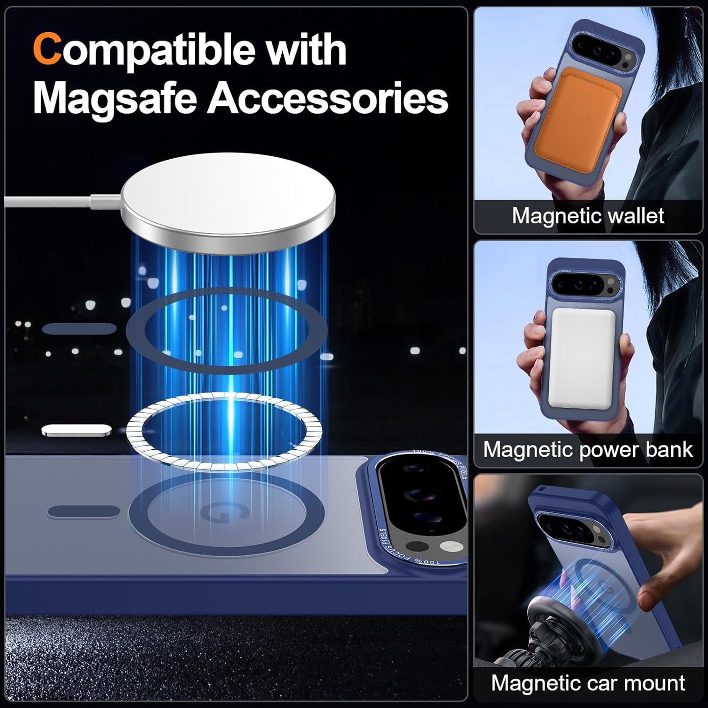 Magnetic for Google Pixel 9/Pixel 9 Pro Case, [Military Grade Drop Protection] [Compatible with MagSafe] Shockproof Slim Translucent Matte Anti-Slip for Women Girls Men Case, Dark Blue