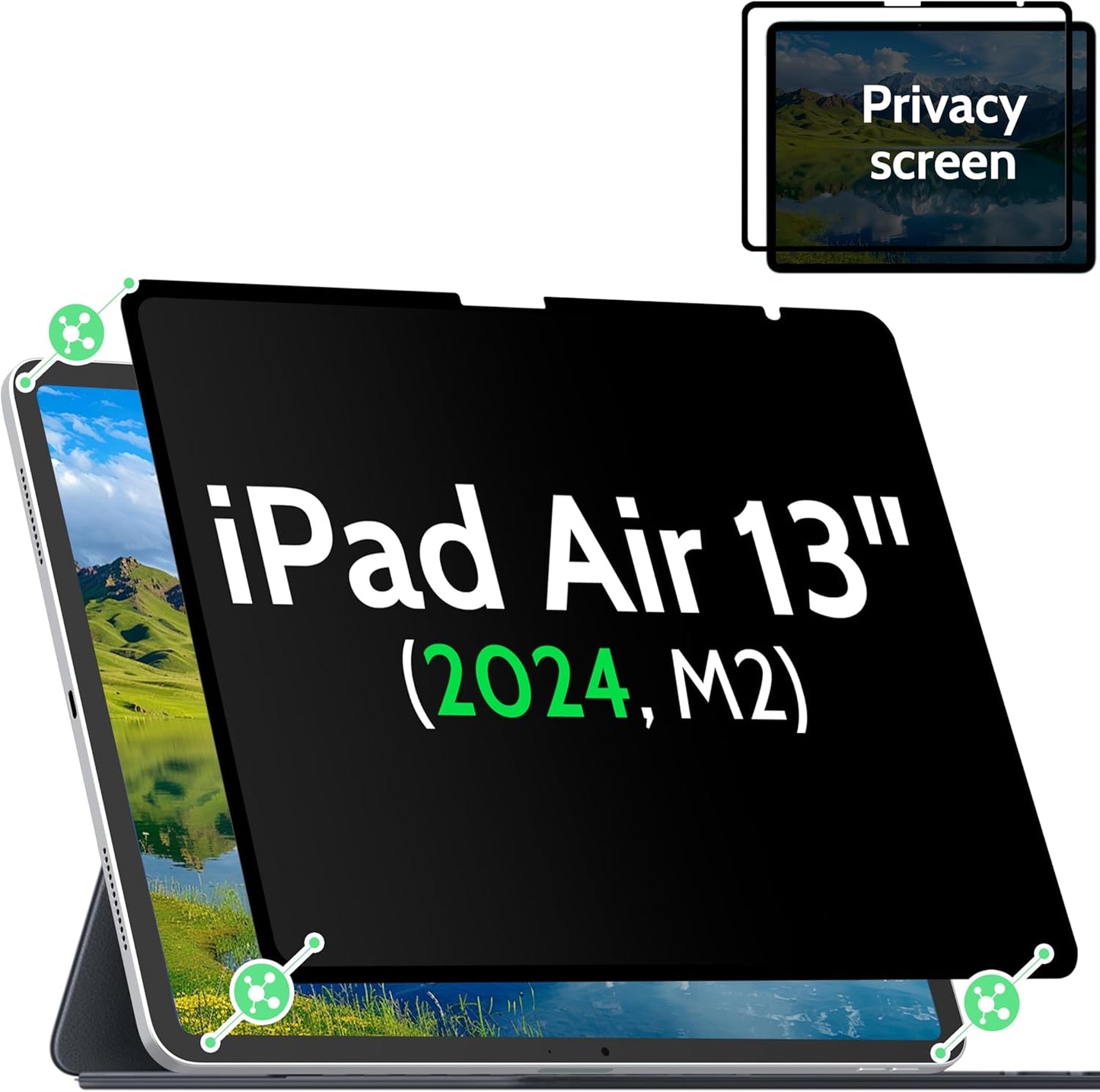 Nano Privacy Screen Protector Compatible with iPad Air 13 In ,Removable iPad Air 13 Inch M2 / M3 (6/7th Gen ,2024/2025) Screen Protector, Anti-Glare Blue Light Film, Bubble Free Anti-Scratch Privacy Filter