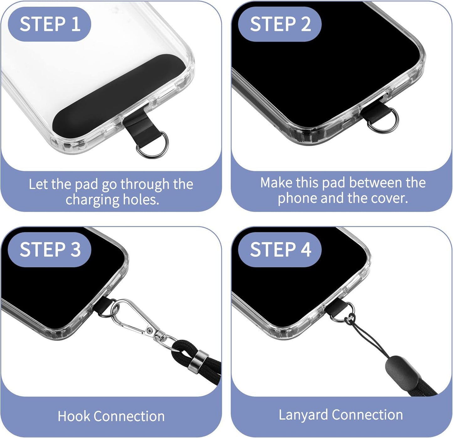 CACOE Cell Phone Lanyard 2 Pcs-1 Pcs Adjustable Neck Strap,1 Pcs Wrist Strap, 2 Pcs Pads, Universal Crossbody, Multifuctional Compatible with Most Smartphones(Black)