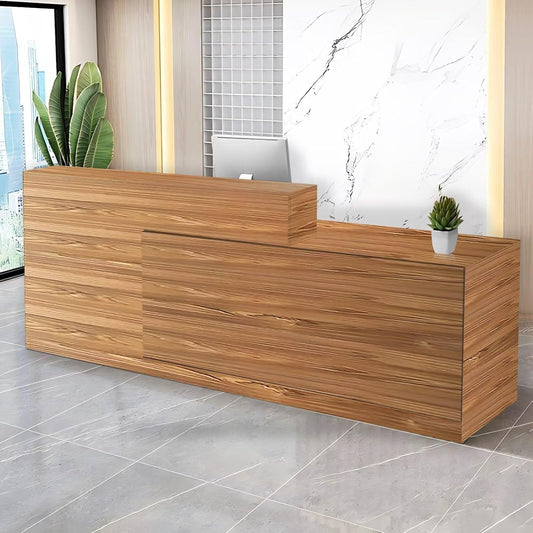 Reception Desk with Counter Modern Checkout Counter with Lockable Drawer Keyboard Tray Receptionist Desk for Office Salon Reception Table I Right 71inch/180cm