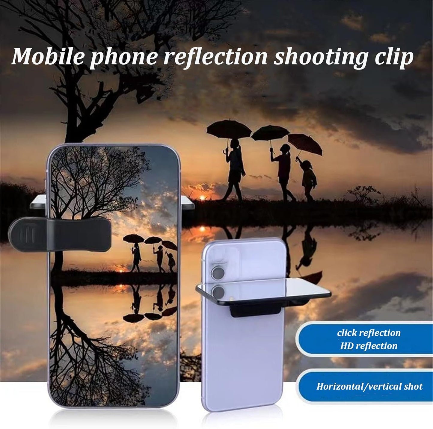 Mirror Effect Lens - Capture Stunning Reflections Instantly, Smartphone Camera Mirror Reflection Clip Kit, Mirror for Phone to Use Back Camera (Black*2pcs)
