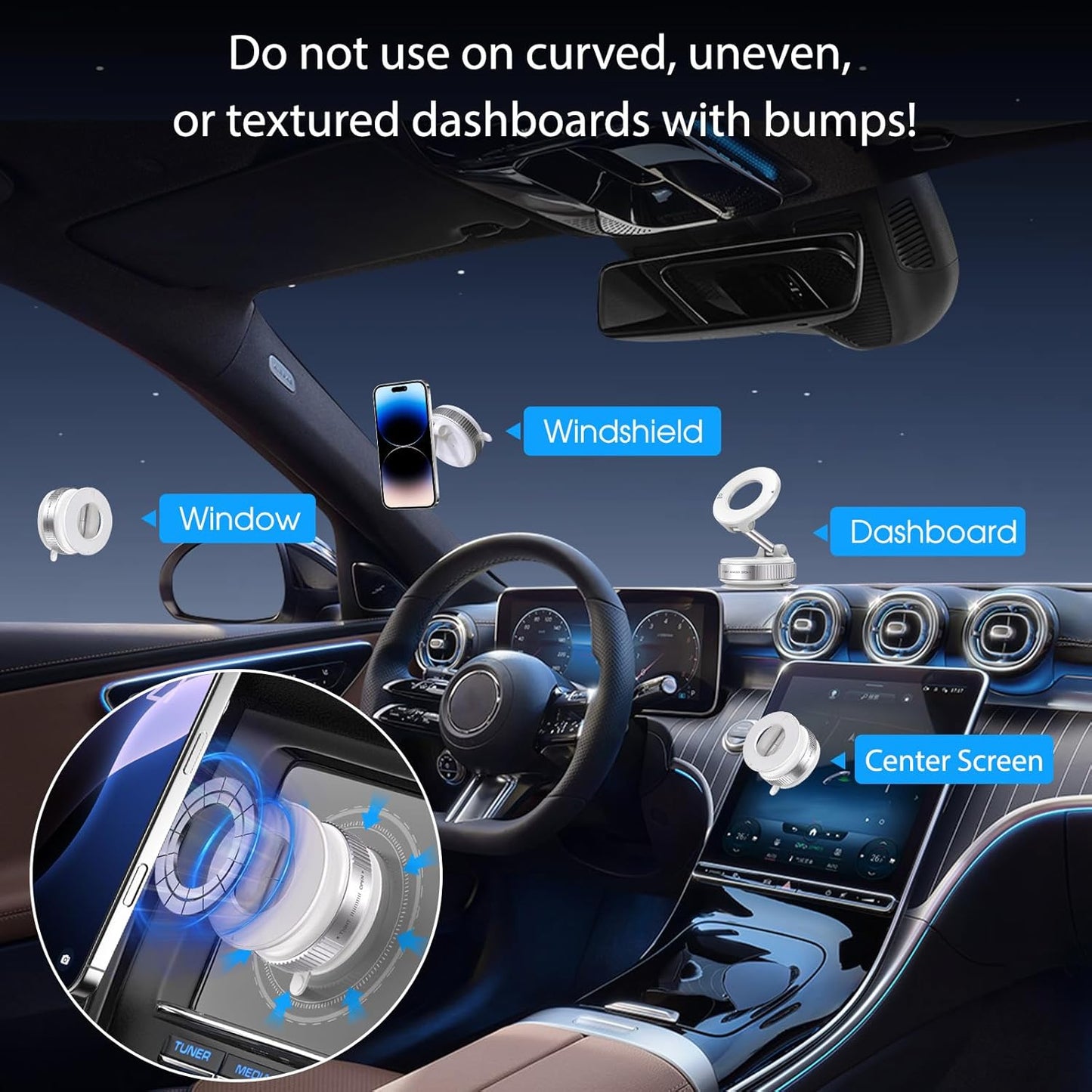 Vacuum Magnetic Suction Phone Holder, Foldable and Retractable Hands-Free Suction Cup Phone Mount for Car/Gym/Mirror/Smooth Surface, Compatible with iPhone Android and All Smartphones (White)