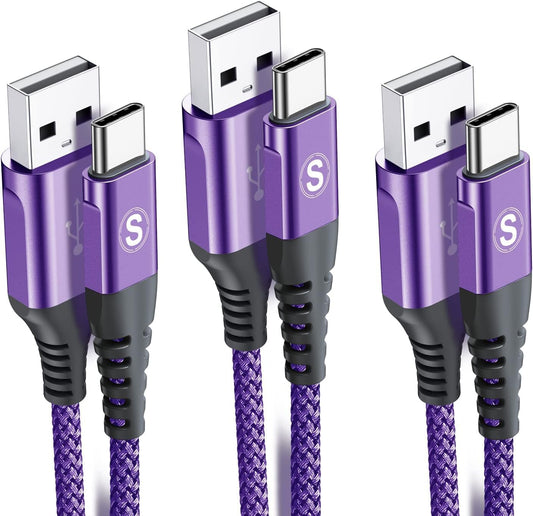 sweguard USB Type C Charger Cable [3-Pack,10ft+6.6ft+3.3ft] iPhone 16 Charger Nylon Braided Cord for iPhone 16 15 Pro Max Plus Samsung Galaxy S24 S23 S22 S21 S20 S10 Note 20 10 A54 Pixel LG Moto PS5