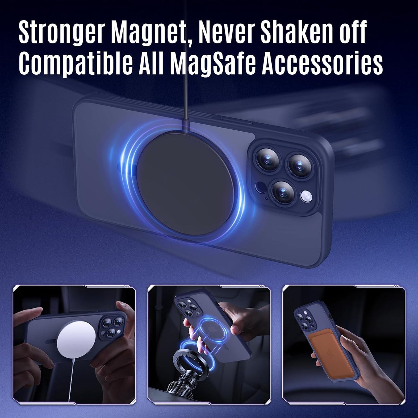 Designed for iPhone 12 Pro Max Case, Compatible with MagSafe, with Privacy Screen Protectors X2, [Camera Protection] [15FT Military Drop Protection] Shockproof Phone Case, 6.7", Navy Blue