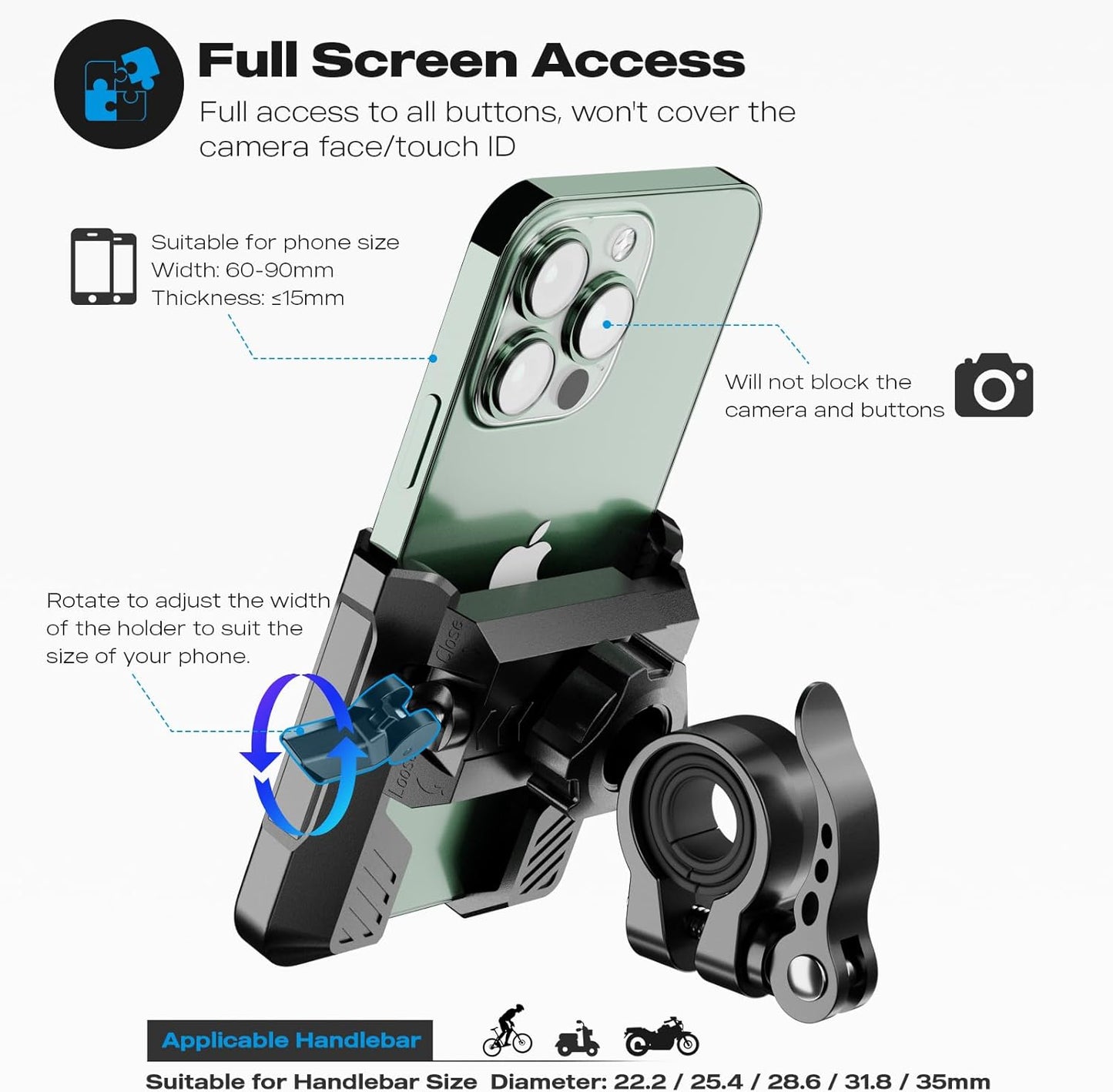 New Upgraded Bike Phone Mount Holder Two Connectors Quickly Lock and Release,360°Rotatable Bicycle Motorcycle Scooter Accessories Handlebar Phone Clip for 4.0"-7.0"" Smartphone (Black)"