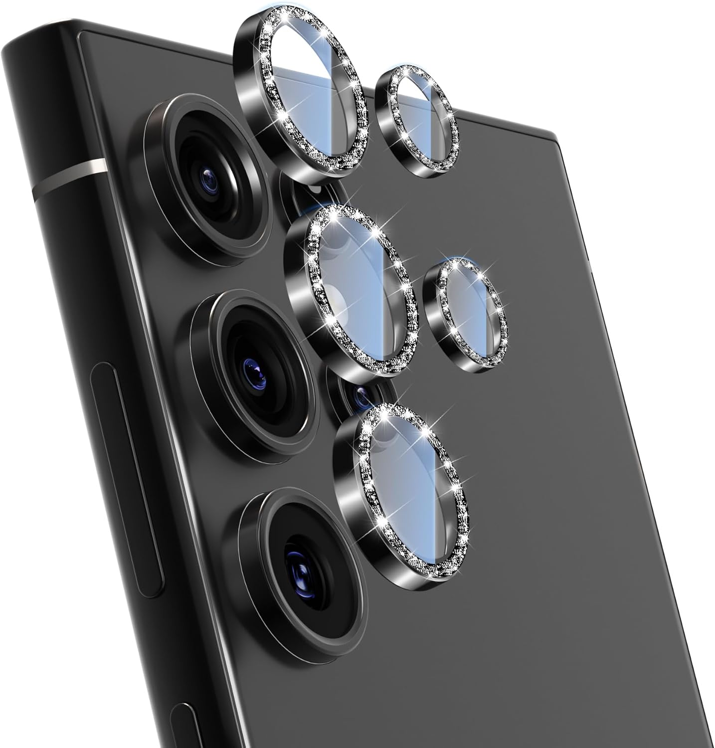 For Samsung Galaxy S23 Ultra Camera Lens Protector, Individual Lens Protector, Ultra HD 9H Tempered Glass Screen Protective Cover, Anti-scratch, Military Grade Drop Protection 2 Set. (Glitter Black, S23 Ultra)