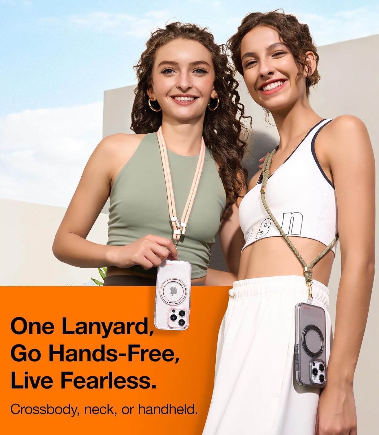TORRAS Phone Lanyard Crossbody with 2 Phone Tabs, Adjustable Anti Theft Strap for All Cellphone, Premium Metal Buckles, Skin-Friendly, Universal Cellphone Neck lanyard for Travel Essentials, Beige