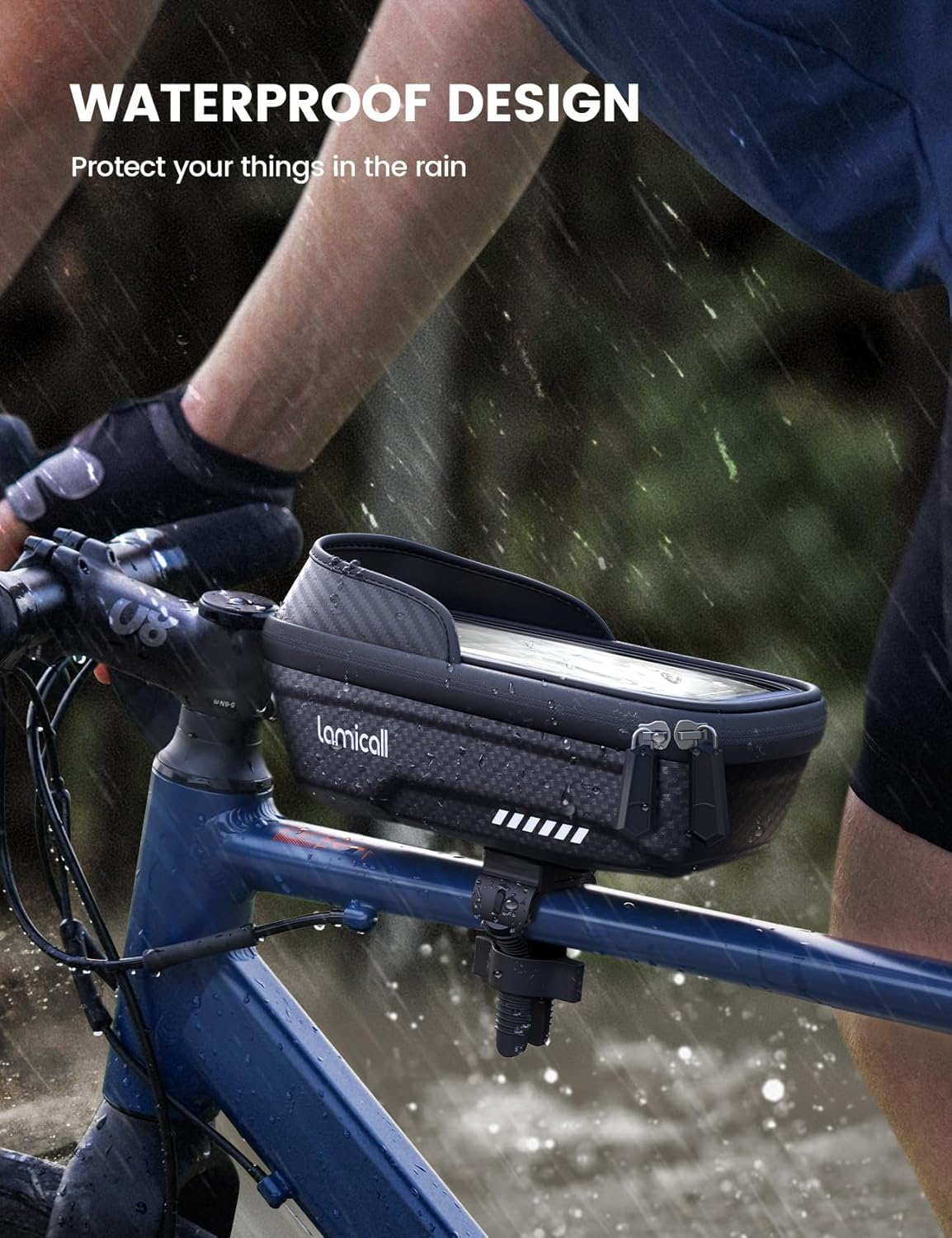 Lamicall Bike Frame Bag Waterproof - [1s Release] [2 in 1] Bike Phone Bag, Bike Phone Holder Mount, Bicycle Top Tube Bag, Cycling Pouch with Rain Cover, Bike Accessories for Phones Under 7""