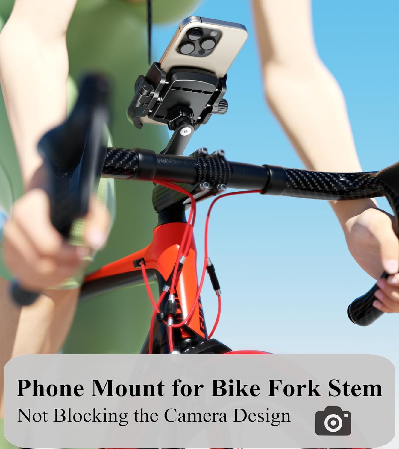BRCOVAN Bike Fork Stem Phone Mount Holder [Camera Friendly] [1s Lock & Release] Adjustable Bicycle Headset Top Cap Cellphone Cradle with Solid Aluminum Mounting Base Fit 5.4'' - 7.2" Smartphones"