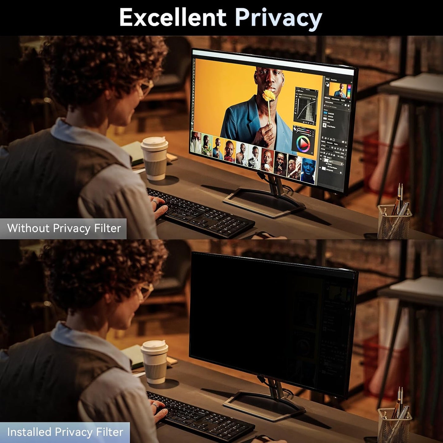 [2 Pack] Computer Privacy Screen 28 Inch for 16:9 Widescreen Monitor, Removable Eye Protection Anti Glare Blue Light Filter, Anti Scratch Computer Monitor Privacy Shield 28 In