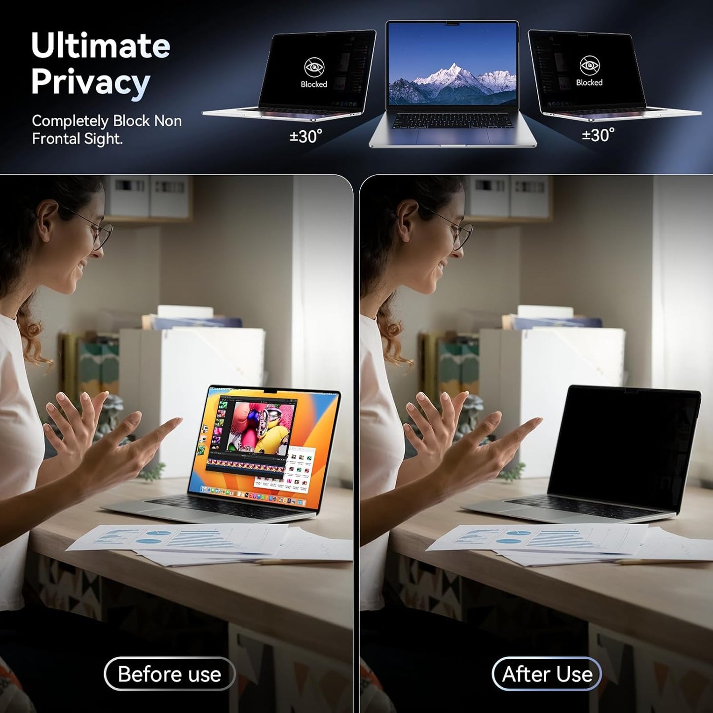 Privacy Screen Protector Compatible with MacBook Air M2 13.6 Inch (2022 Release), Easy On/Off Removable Anti Spy Blue Light Glare Shield Film Laptop Privacy Filter for Apple Mac Air 13" M2 (A2681)"