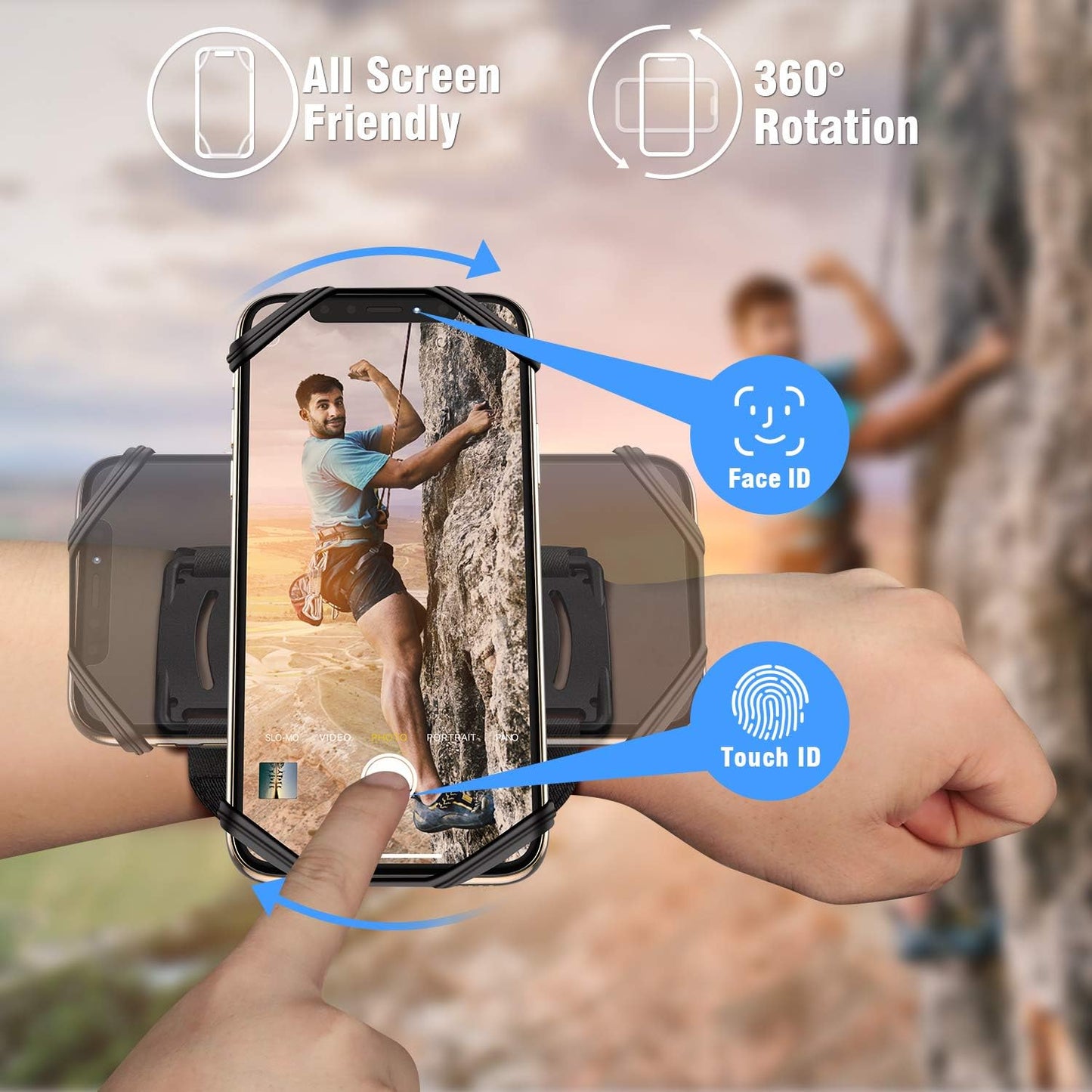 VUP Detachable Cell Phone Running Armband 360°Rotatable for iPhone 16/15/14/13/Pro Max/Pro/Mini/12/11, Fits All 4-6.9 Inch Smartphones, with Key Holder,Phone Holder for Running Hiking Biking (Black)
