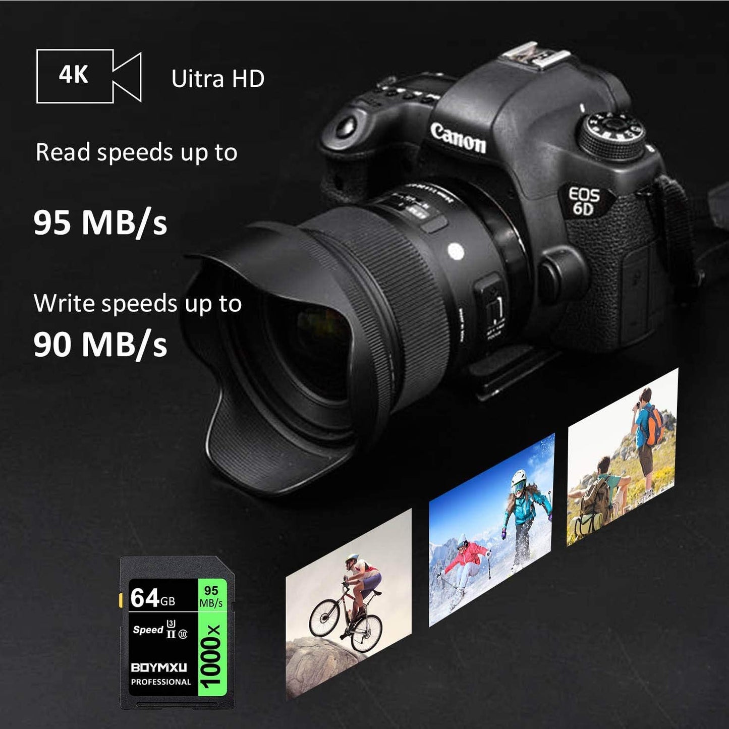 Professional 1000x UHS-I U3 64GB Memory Card - Up to 95MB/s, Compatible with Computers, Cameras & Camcorders - Green/Black