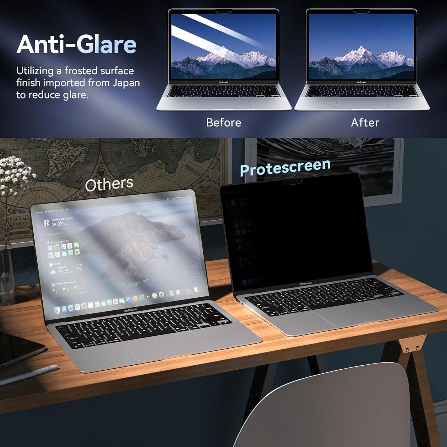 Privacy Screen MacBook Pro 13 Inch(2016-2022, M1, M2)/MacBook Air 13 in(2018-2021,M1),Easy On/Off Removable Anti Glare Blue Light Filter with Camera Cover,Anti Spy Laptop Screen Protector for Mac 13In